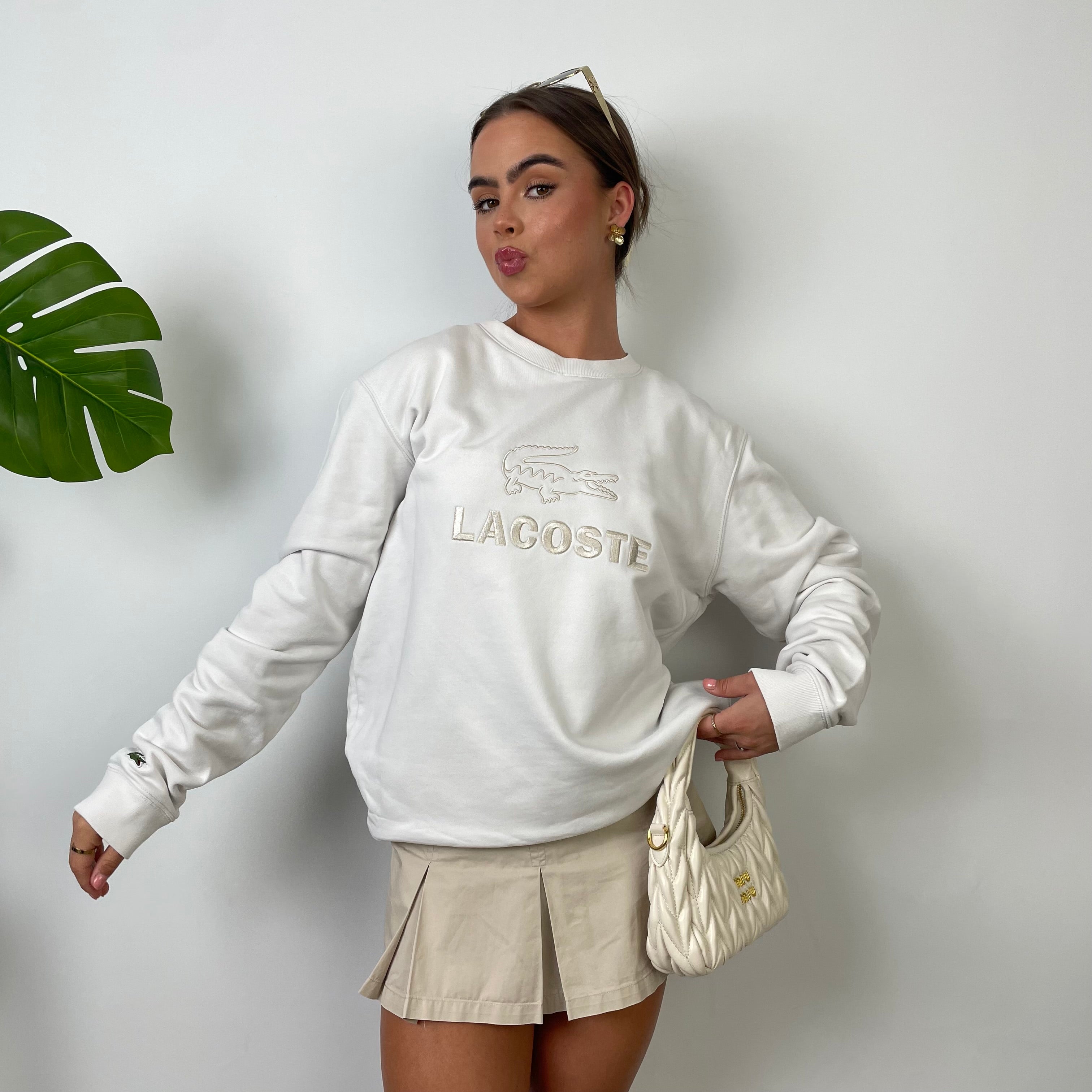 Lacoste White Embroidered Spell Out Sweatshirt (M)