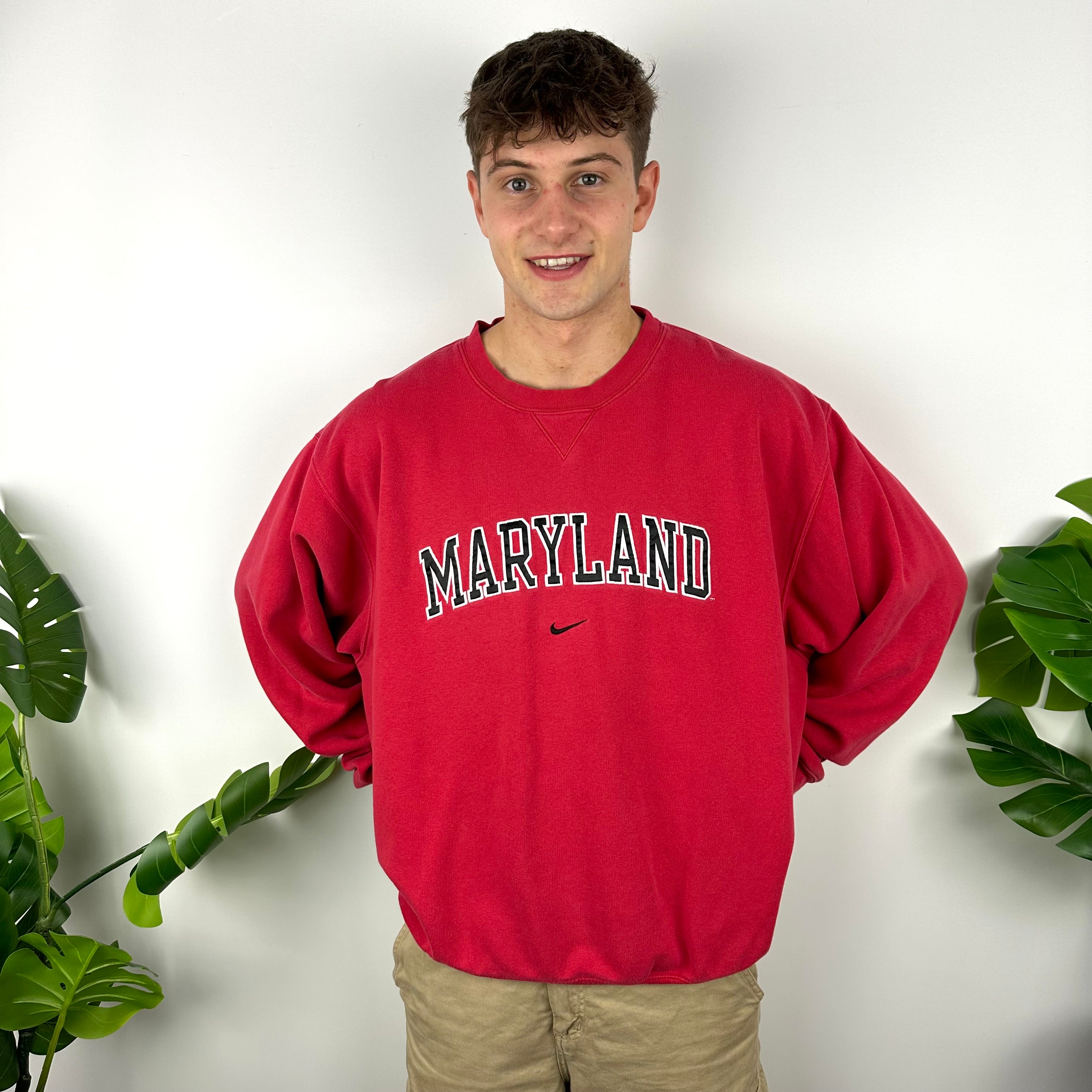 Nike x Maryland Red Embroidered Spell Out Sweatshirt (XL)