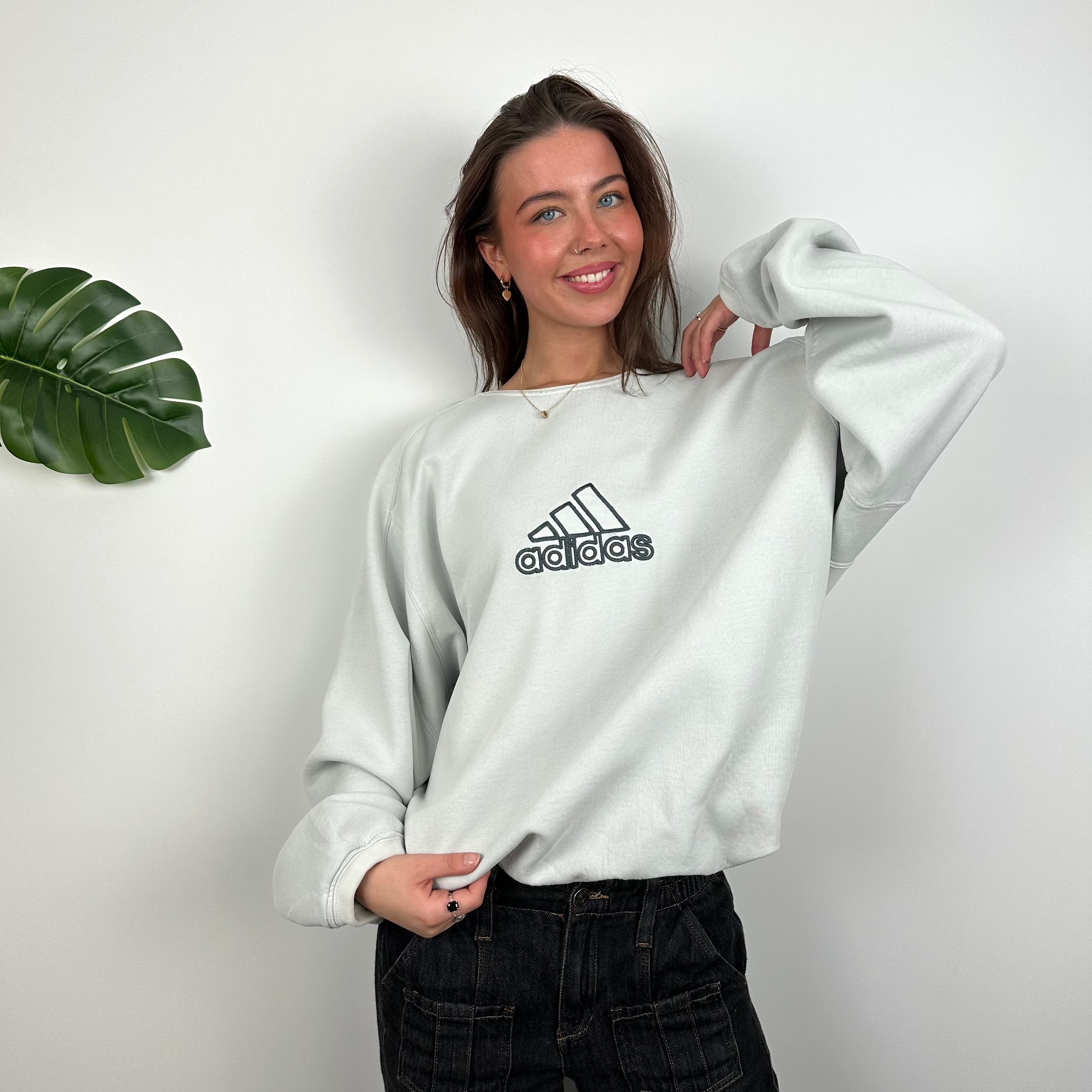 Adidas Grey Embroidered Spell Out Sweatshirt (XL)