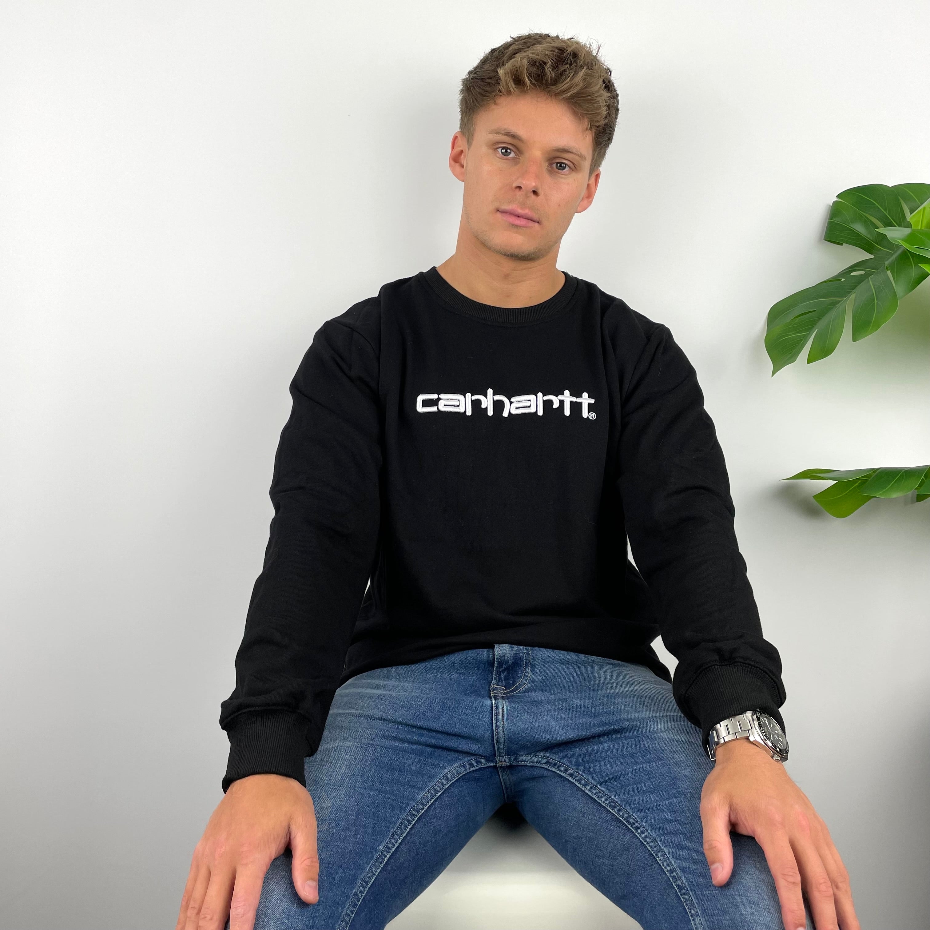 Carhartt RARE Black Embroidered Spell Out Sweatshirt (L)