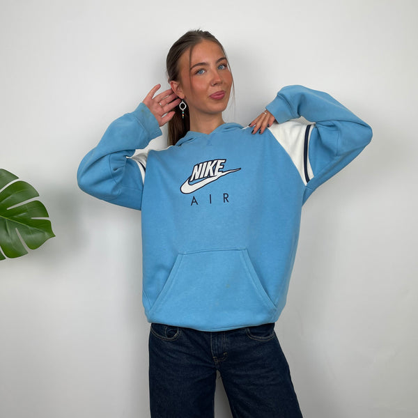 Nike Air RARE White & Baby Blue Embroidered Spell Out Hoodie (L)