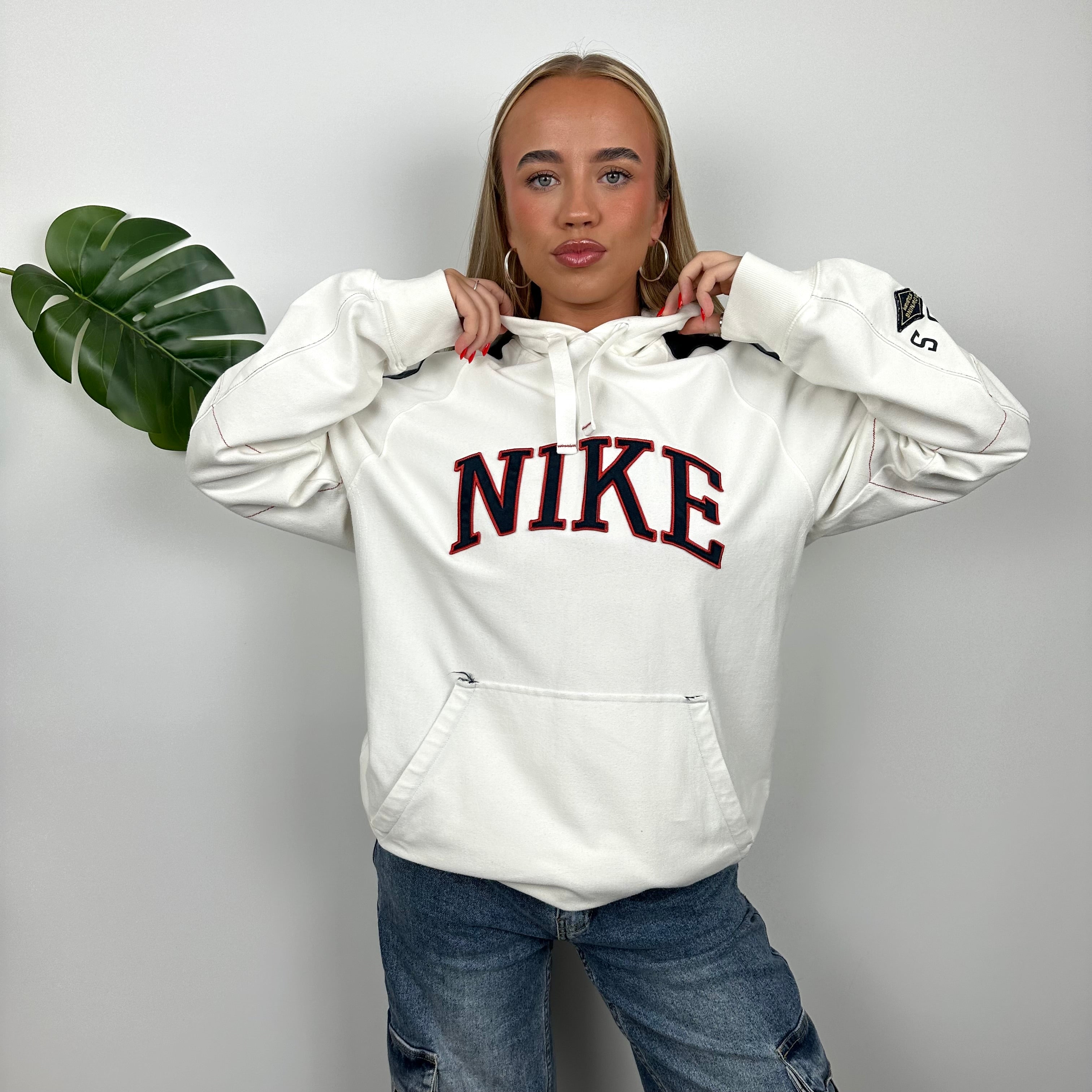 Nike White Embroidered Spell Out Hoodie (L)