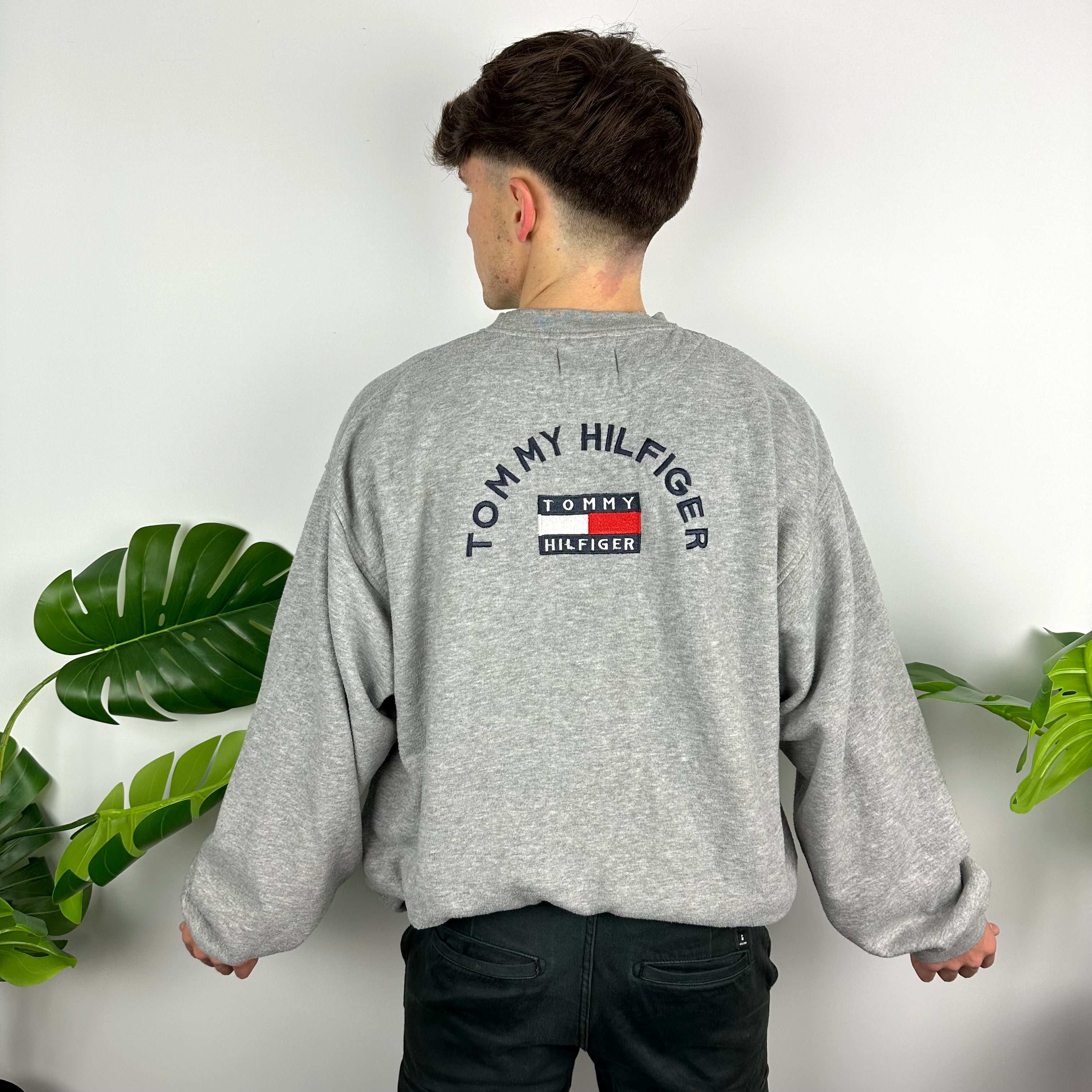 Tommy Hilfiger Grey Embroidered Spell Out Sweatshirt (L)