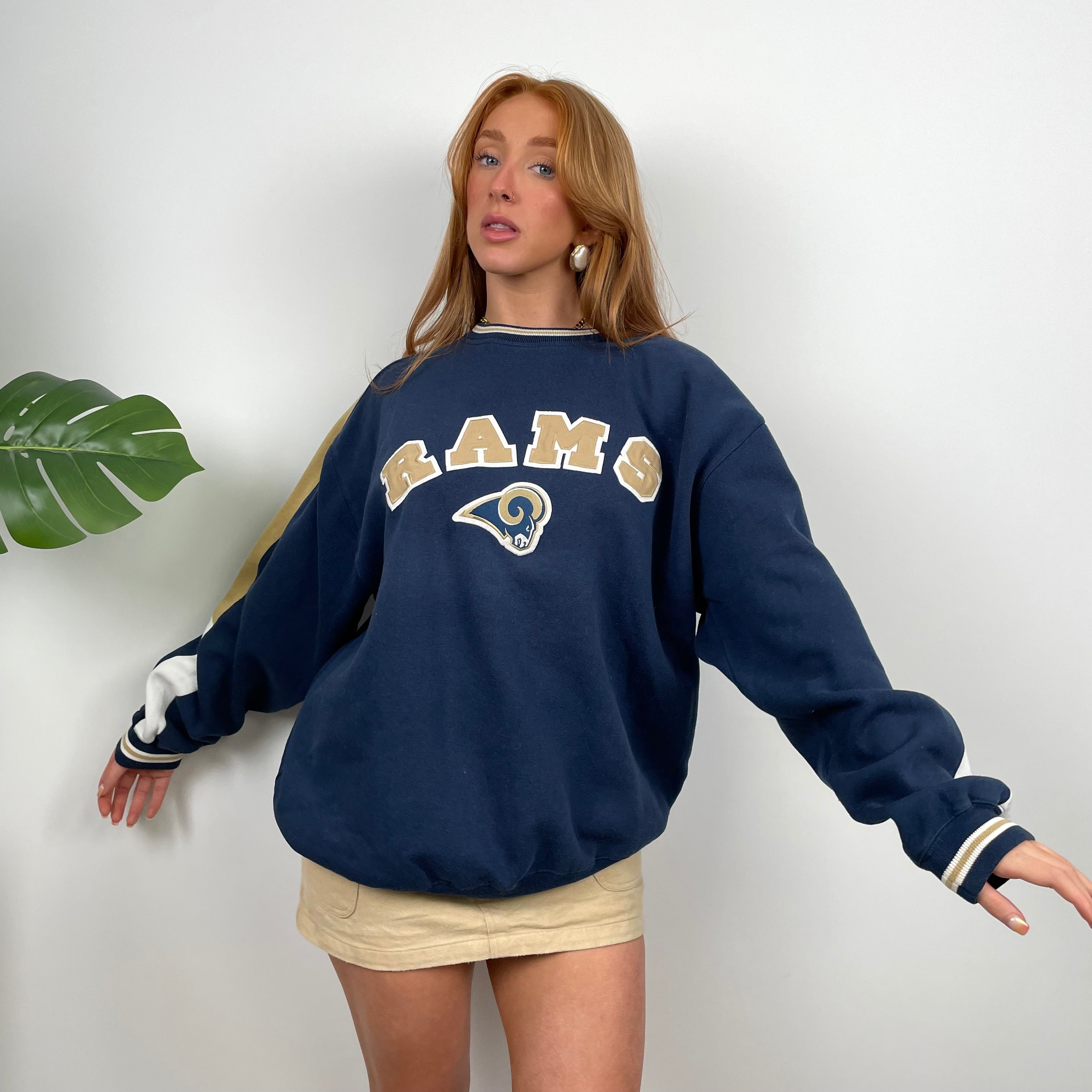 St. Louis Rams NFL Navy Embroidered Spell Out Sweatshirt (L)