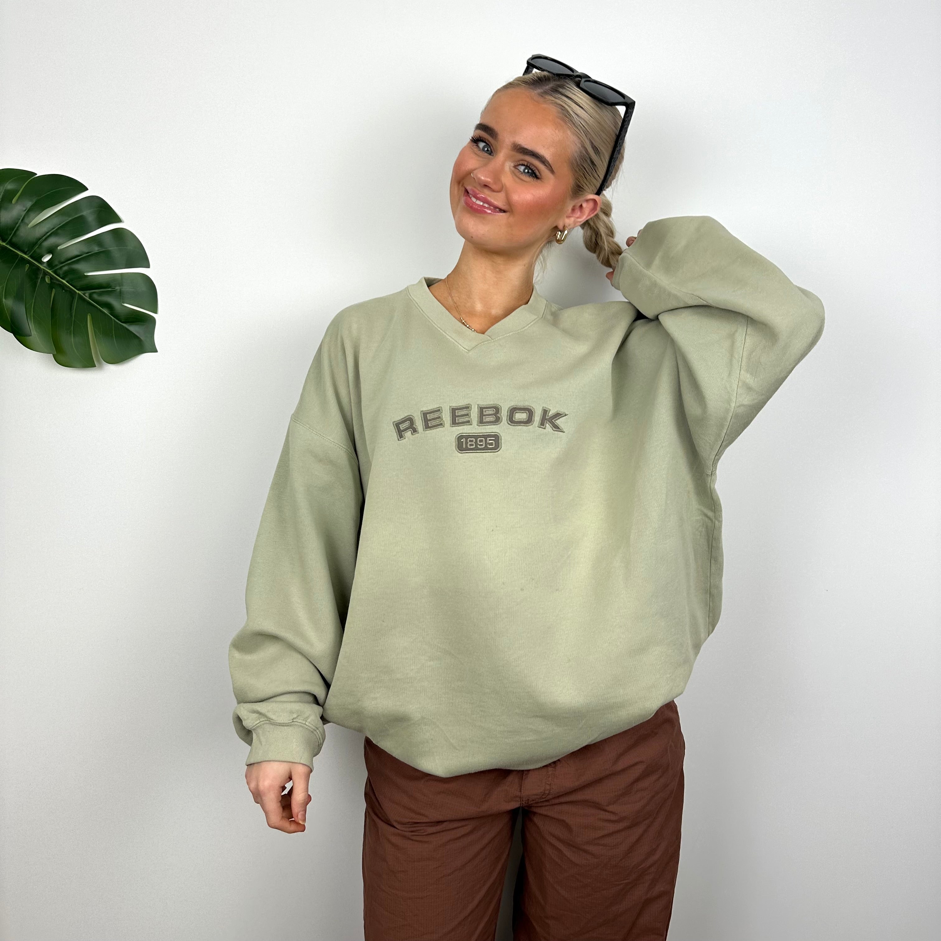 Reebok Khaki Embroidered Spell Out Sweatshirt (L)