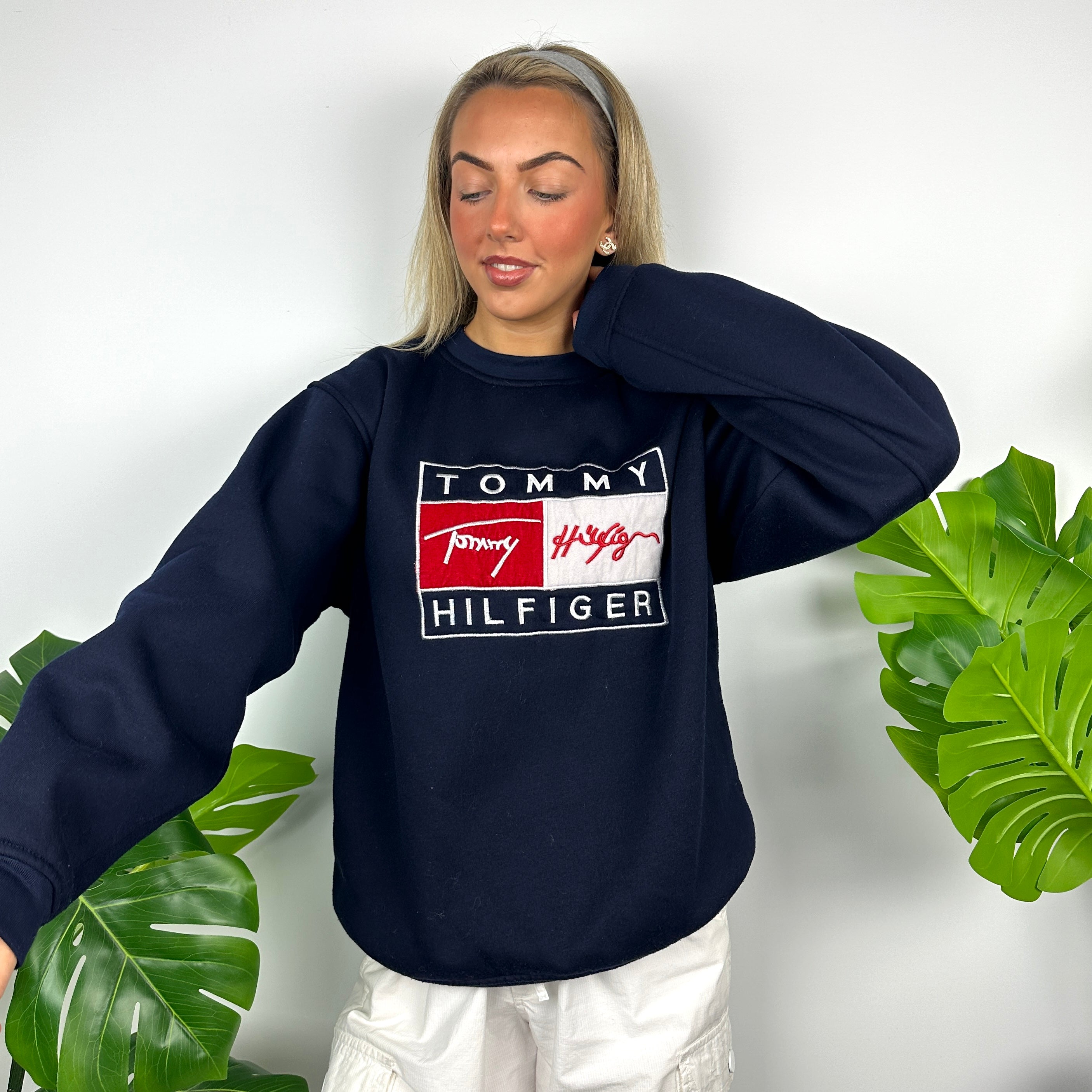 Tommy Hilfiger Navy Embroidered Spell Out Sweatshirt as worn by Annalivia Hynds (M)