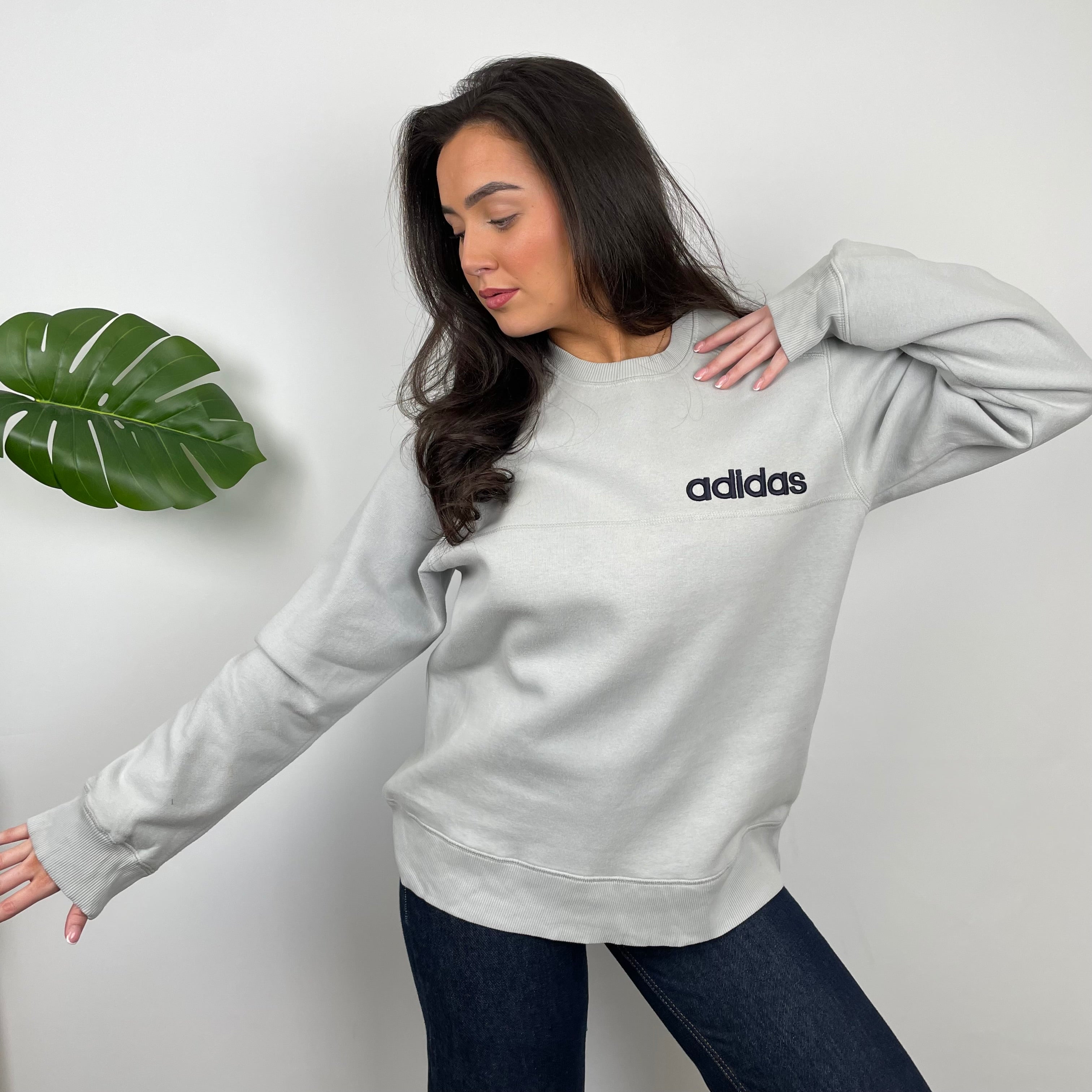 Adidas Grey Embroidered Spell Out Sweatshirt (L)