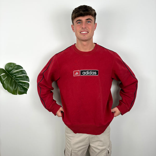 Adidas Red Embroidered Spell Out Sweatshirt (XL)