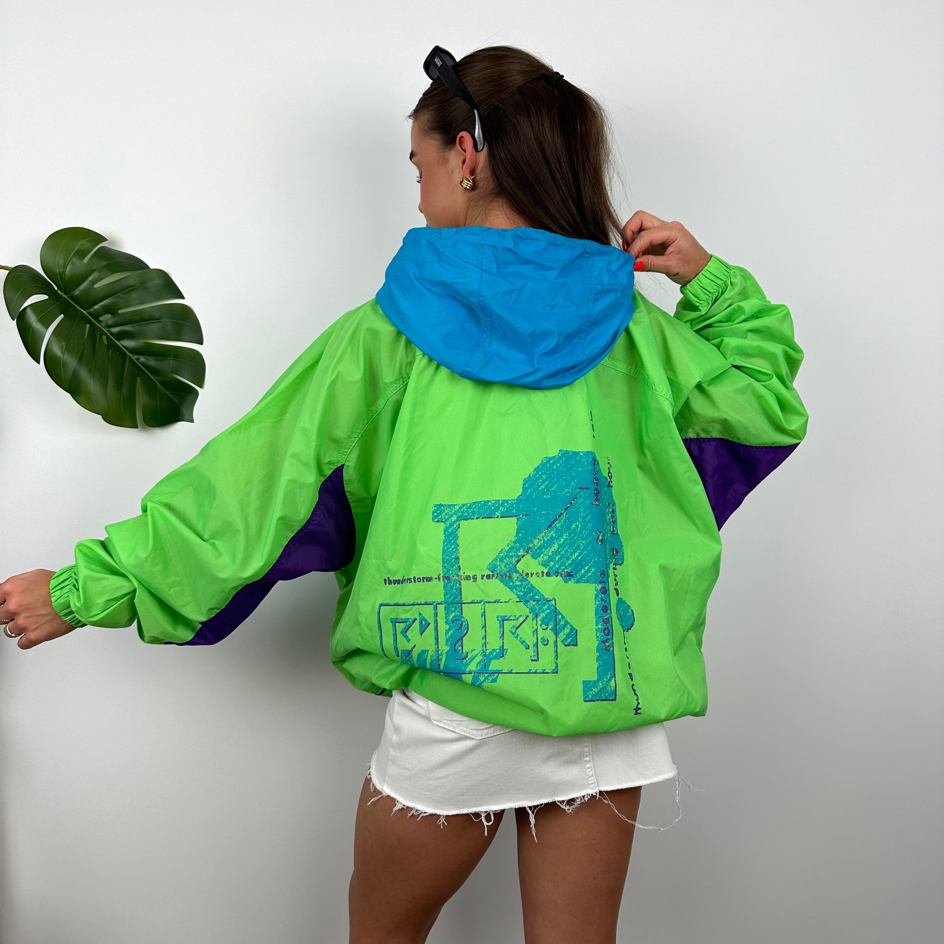 Nike Green Embroidered Spell Out Windbreaker Jacket (L)