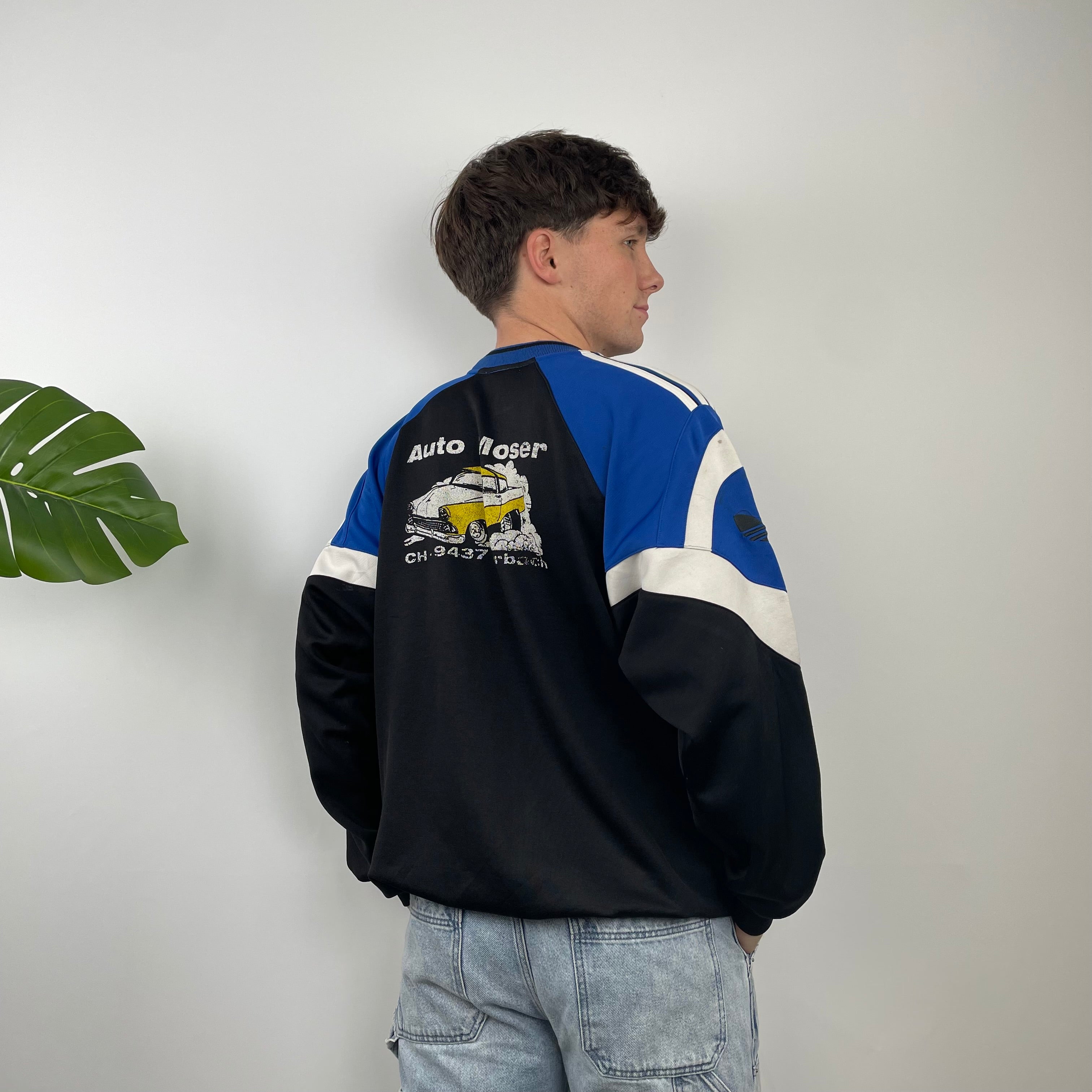 Adidas Black & Blue Embroidered Spell Out Colour Block Sweatshirt