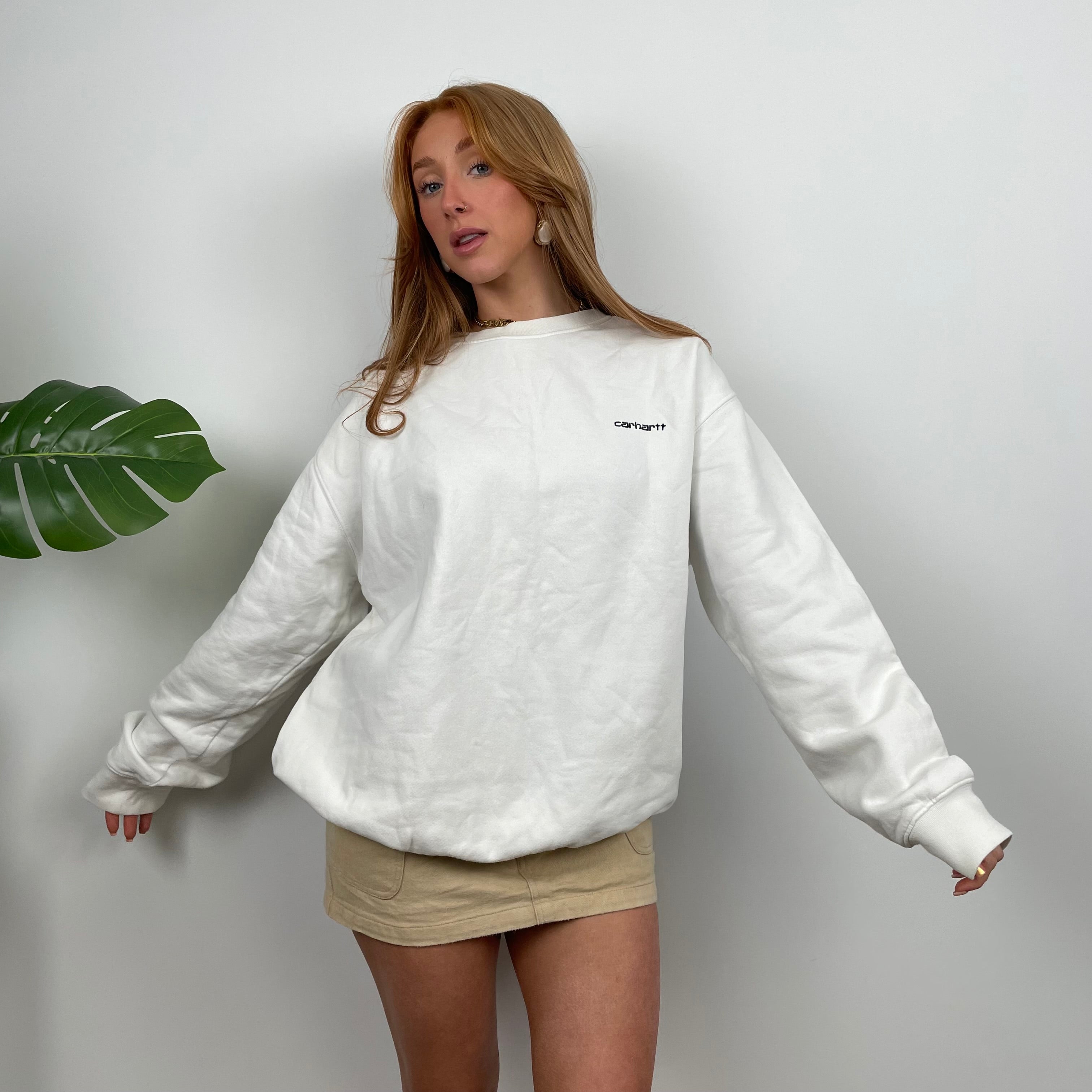 Carhartt RARE White Embroidered Spell Out Sweatshirt (L)