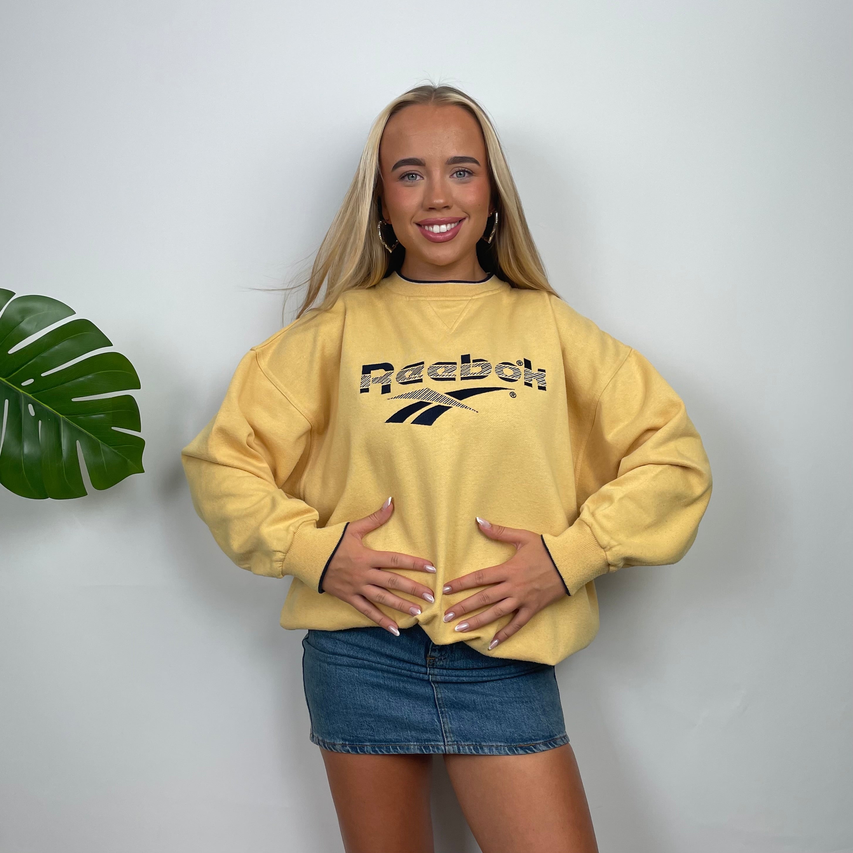 Reebok Yellow Embroidered Spell Out Sweatshirt (M)