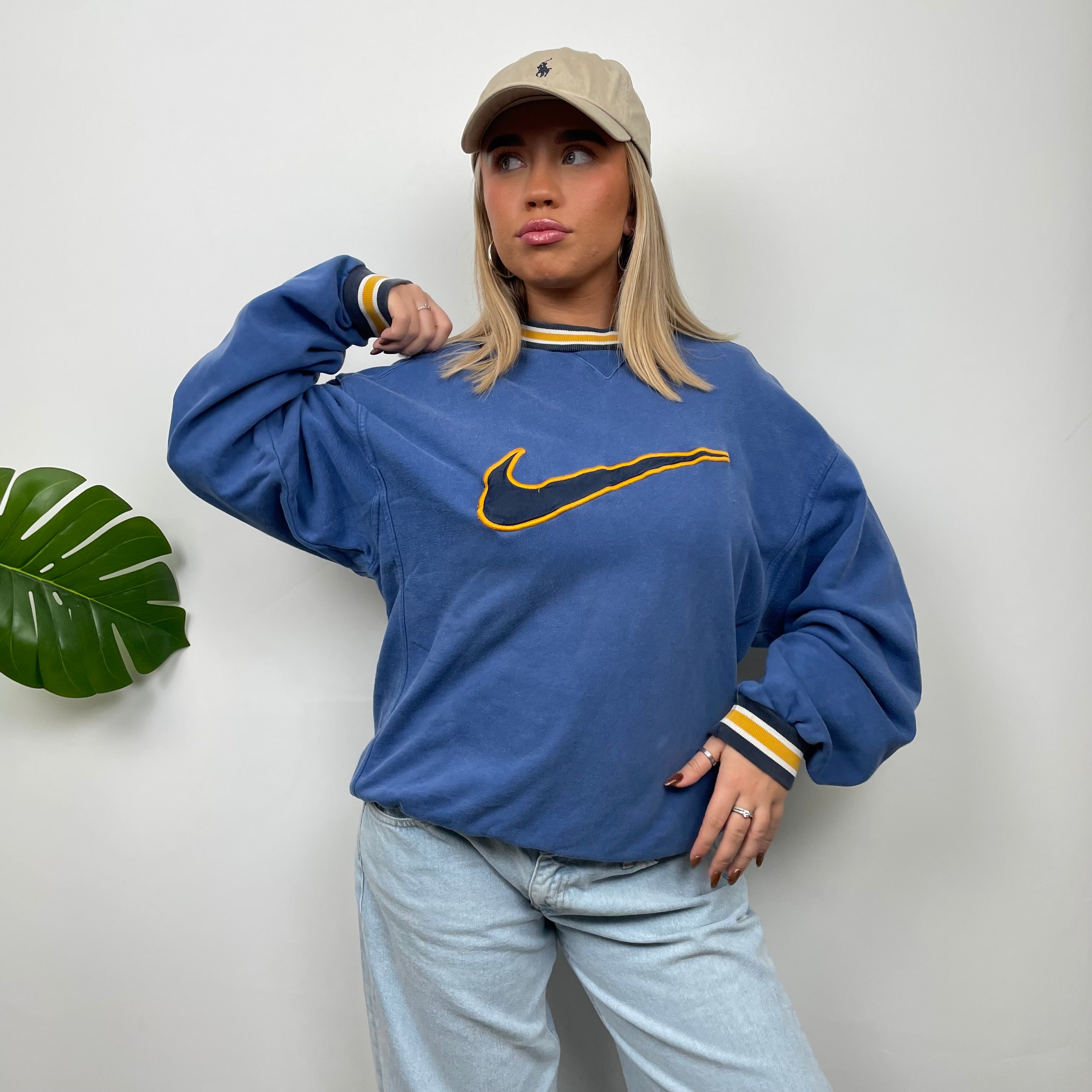 Nike RARE Blue Embroidered Swoosh Sweatshirt (M)