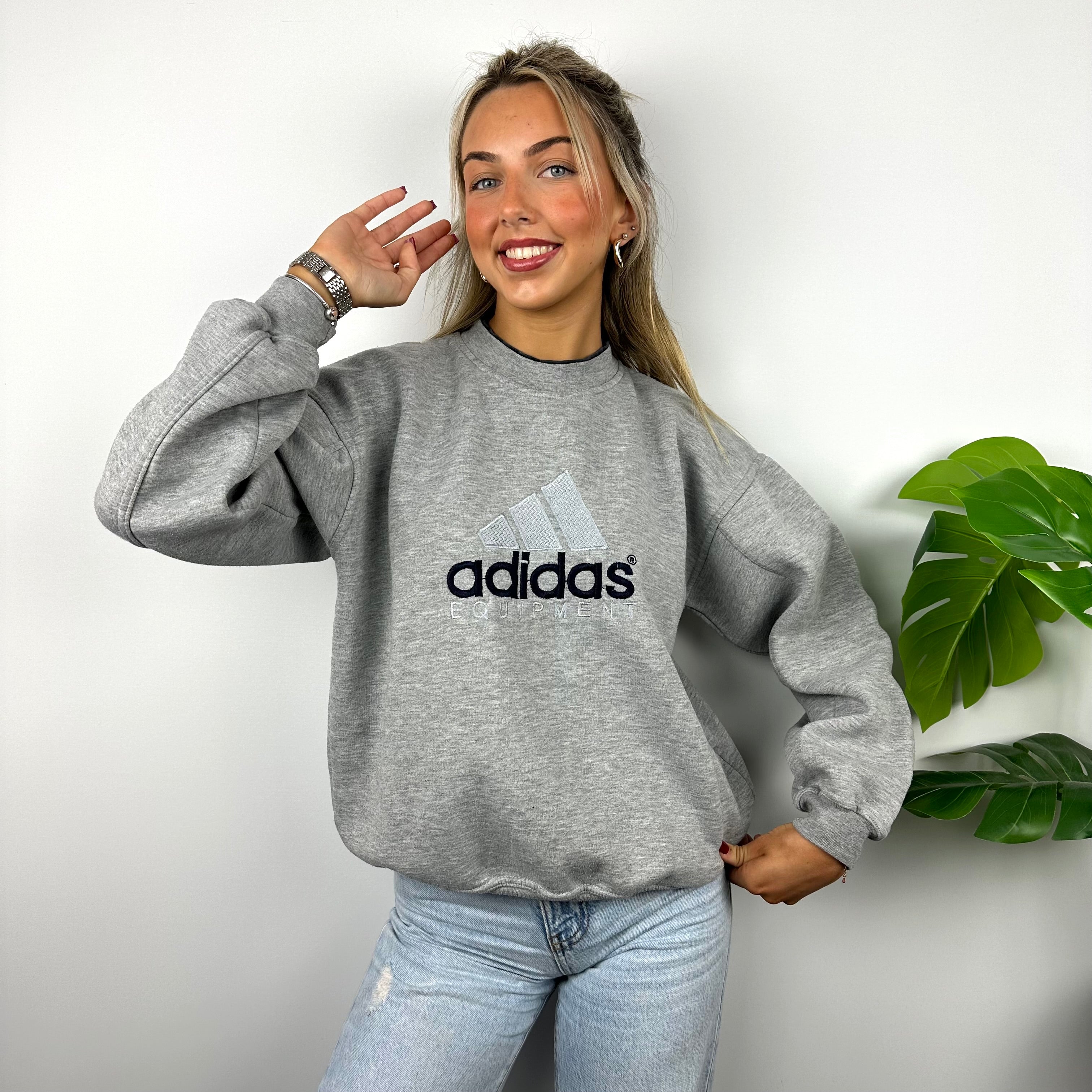 Adidas Equipment RARE Grey Embroidered Spell Out Sweatshirt (M)