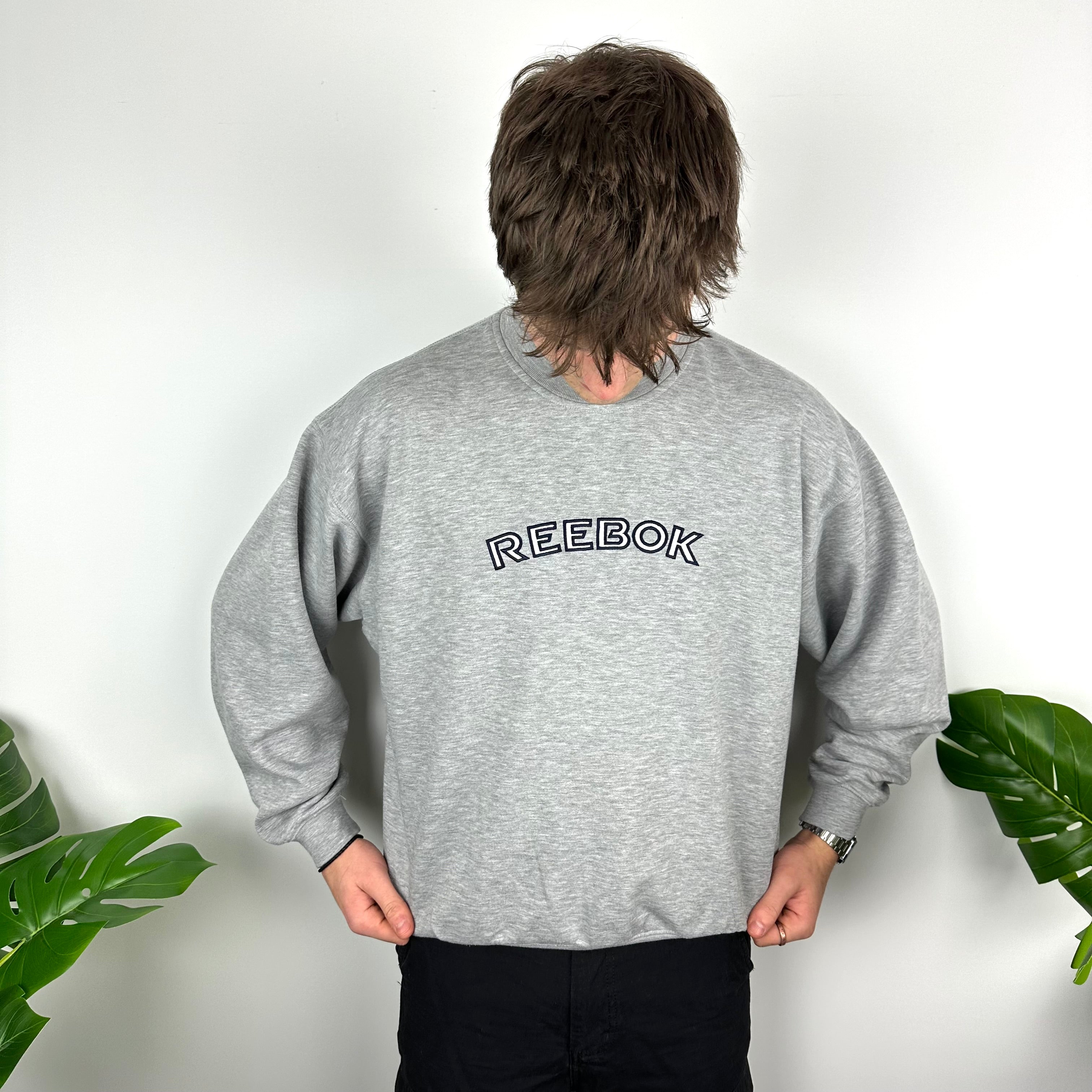 Reebok Grey Embroidered Spell Out Sweatshirt (M)