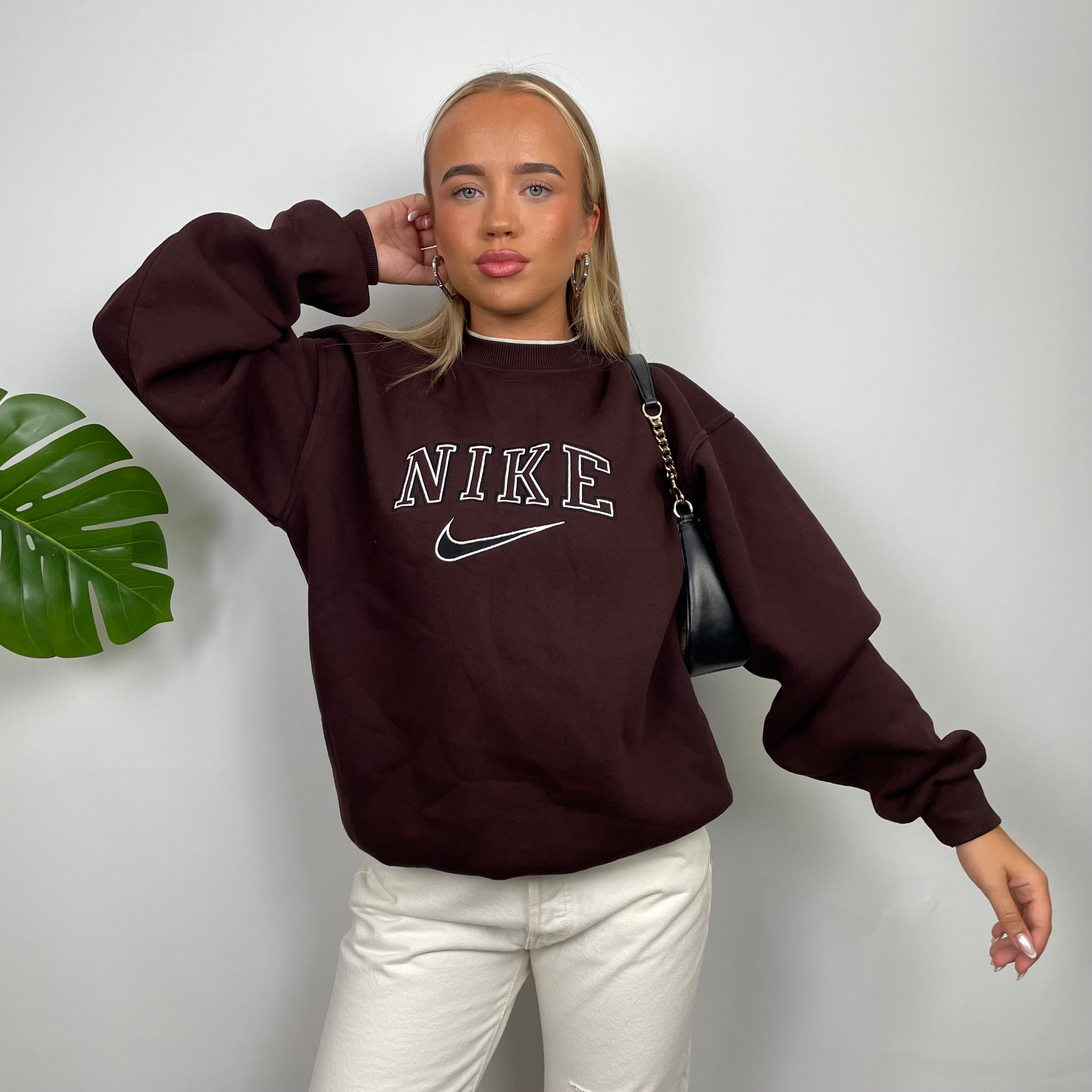 Nike Brown Embroidered Spell Out Sweatshirt (L)