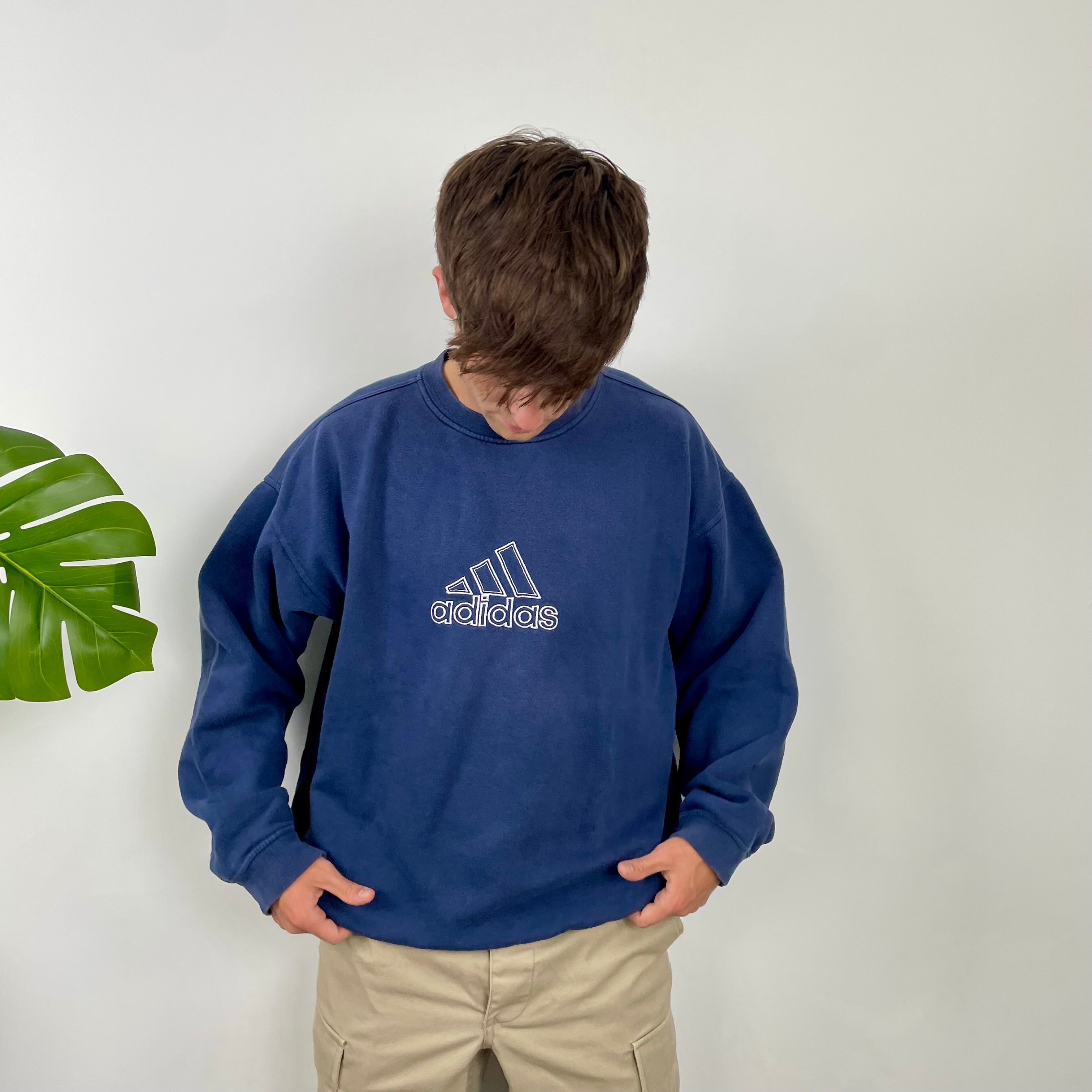Adidas Navy Embroidered Spell Out Sweatshirt (L)