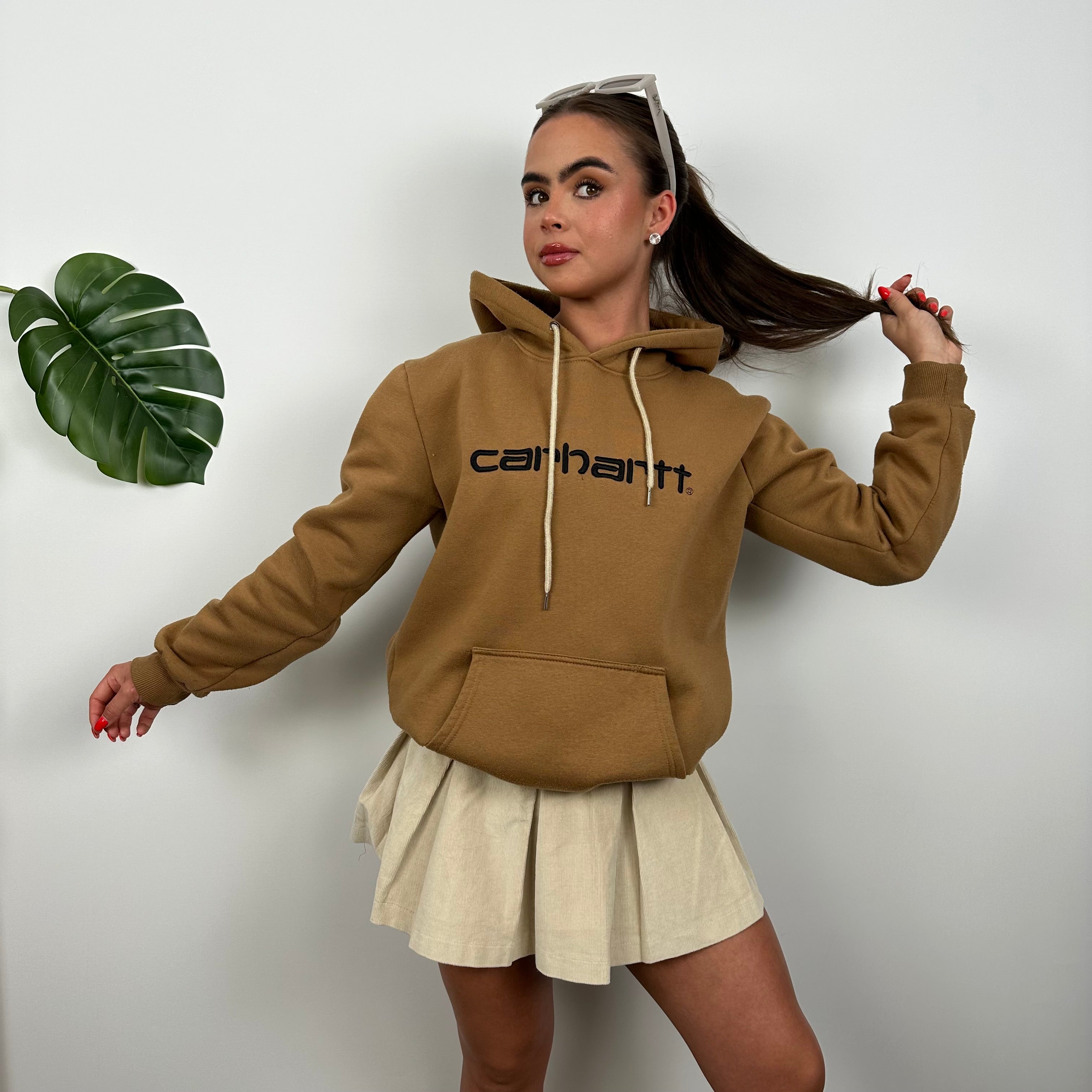 Carhartt RARE Tan Brown Embroidered Spell Out Hoodie (S)