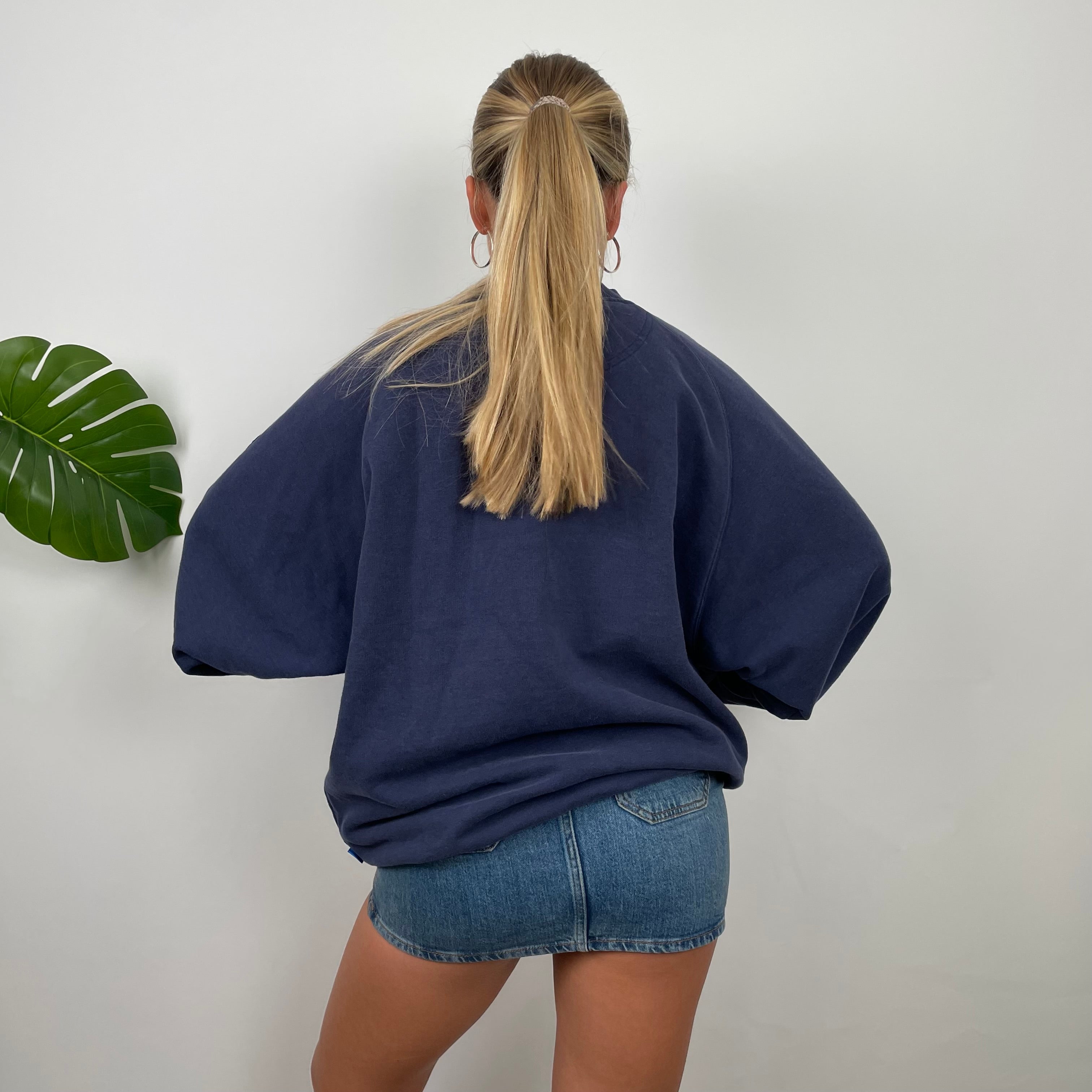 Adidas Navy Embroidered Spell Out Sweatshirt (XL)