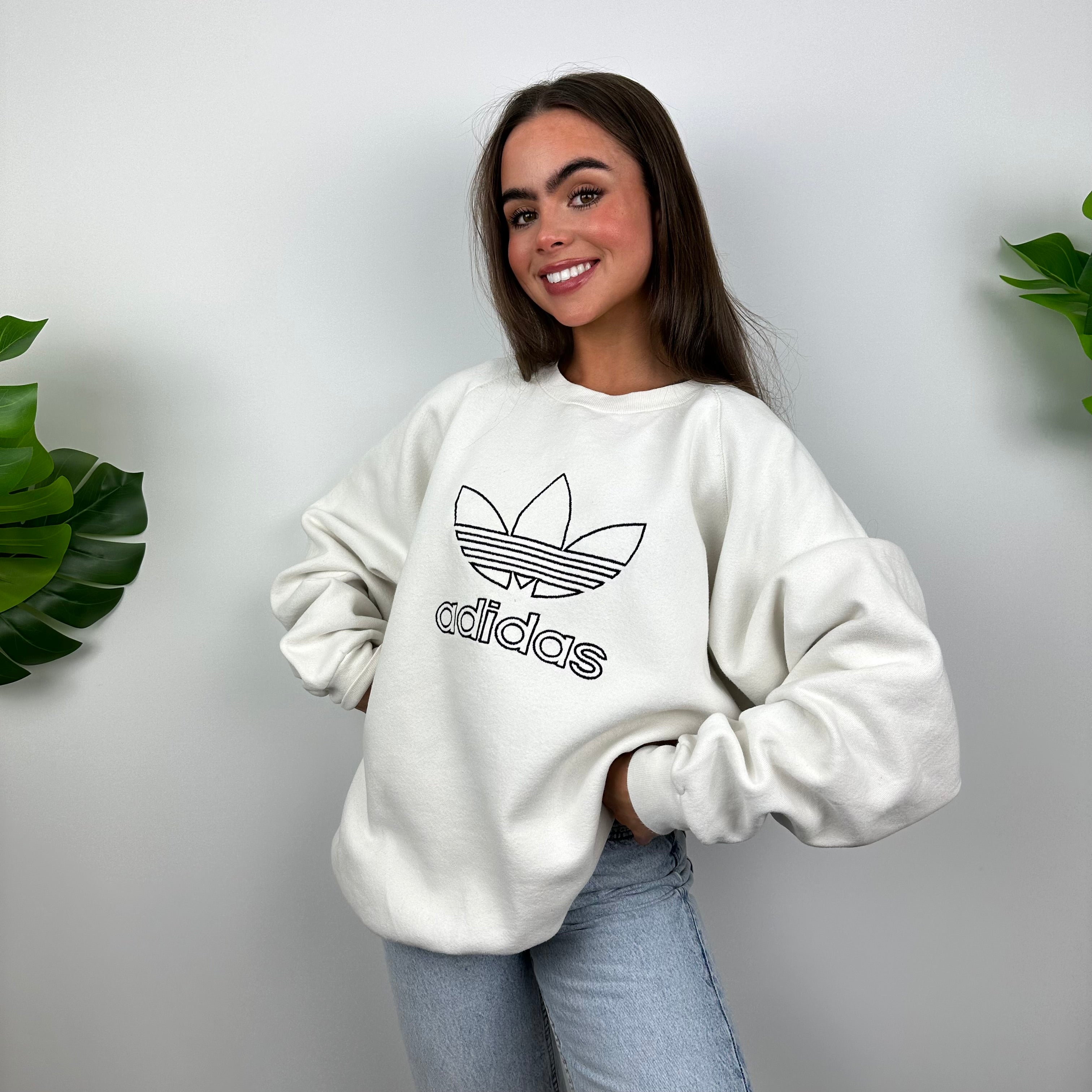 Adidas White Embroidered Spell Out Sweatshirt (L)