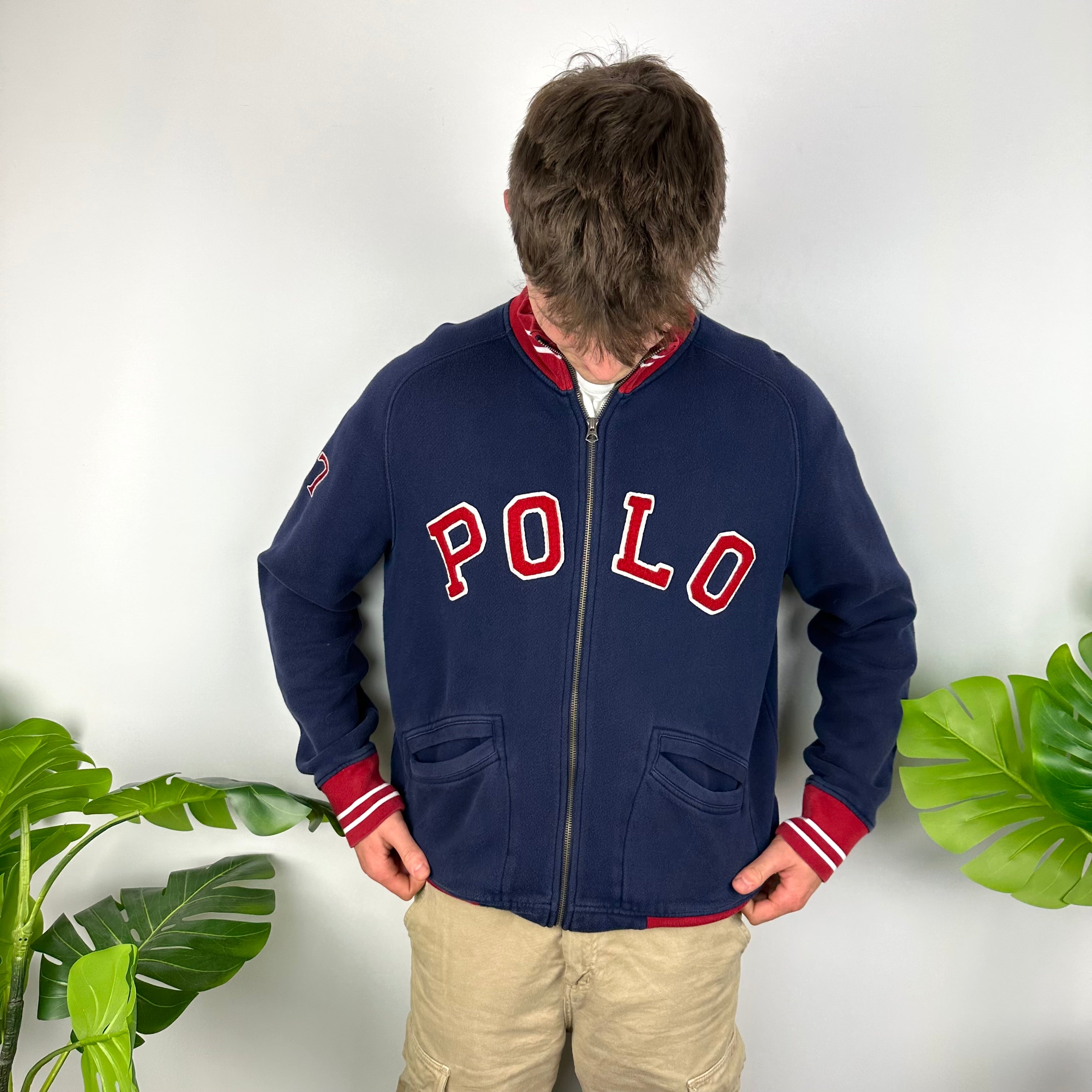 Polo Ralph Lauren Navy Embroidered Spell Out Zip Up Jacket (L)