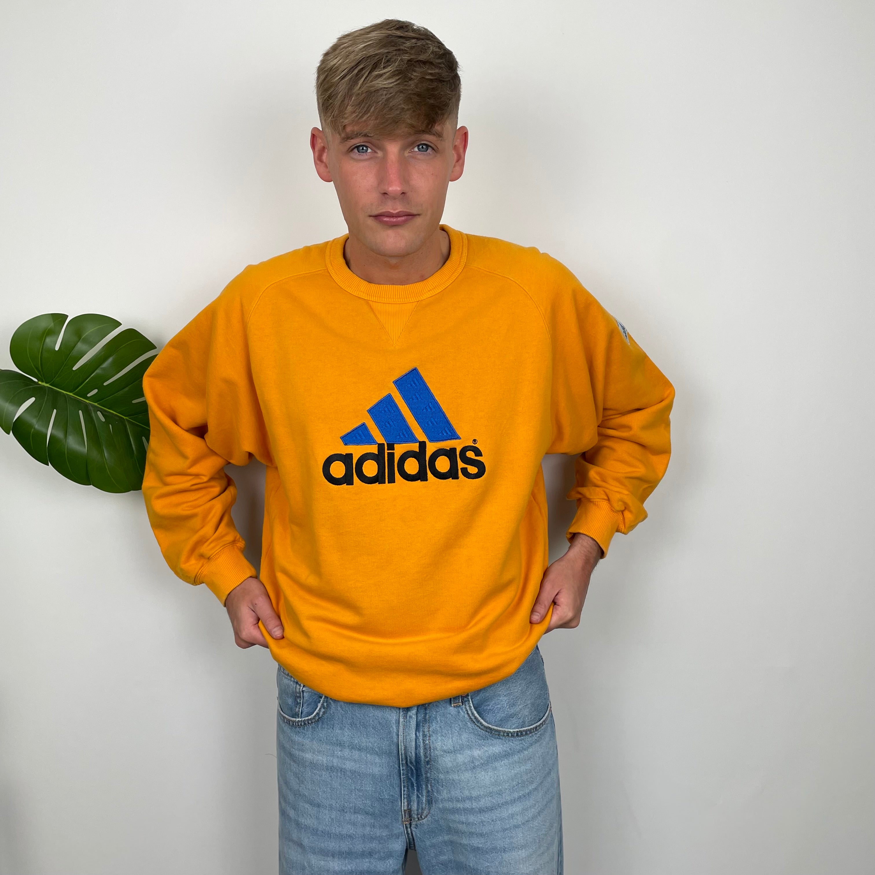 Adidas Orange Embroidered Spell Out Sweatshirt (L)