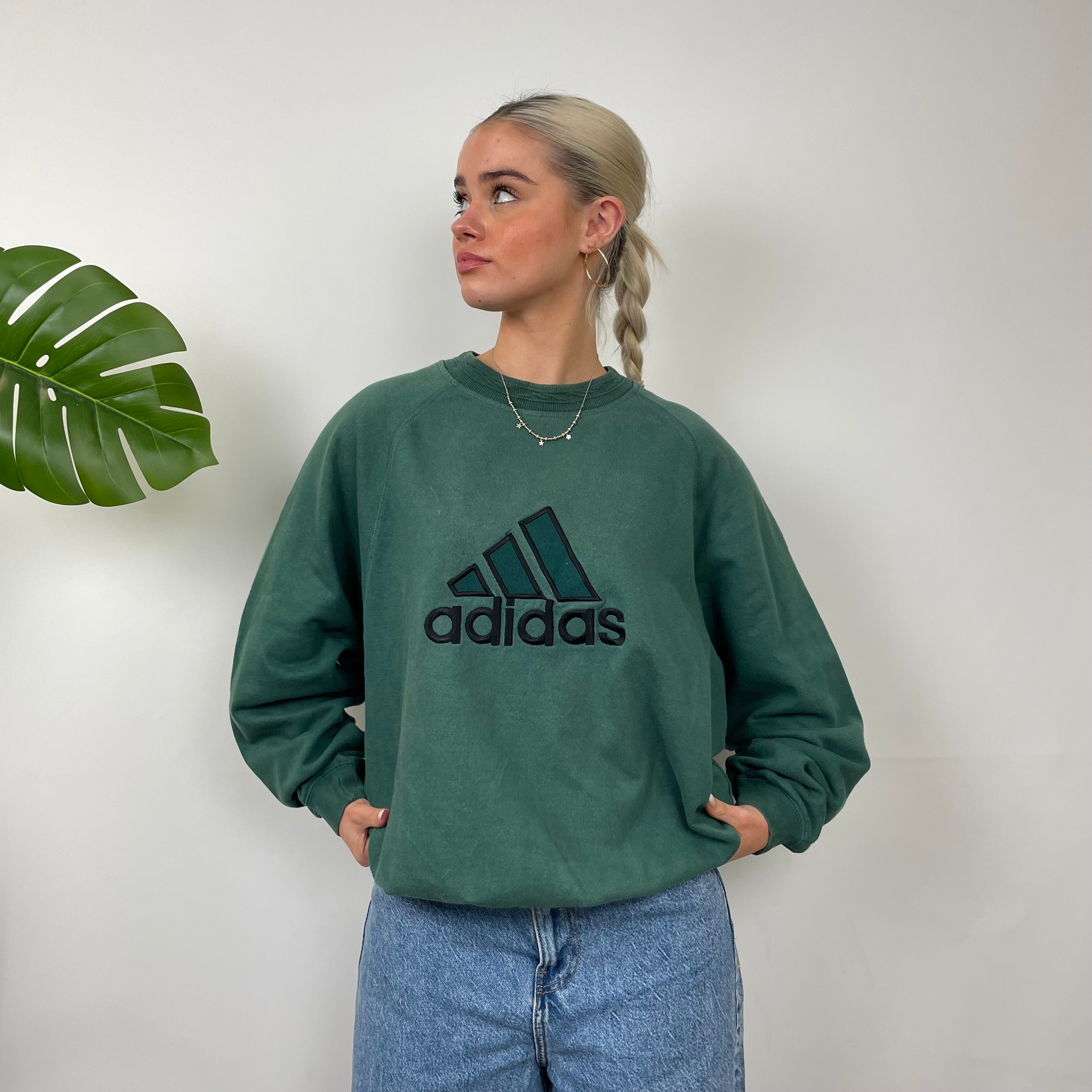 Adidas Green Embroidered Spell Out Sweatshirt (S)