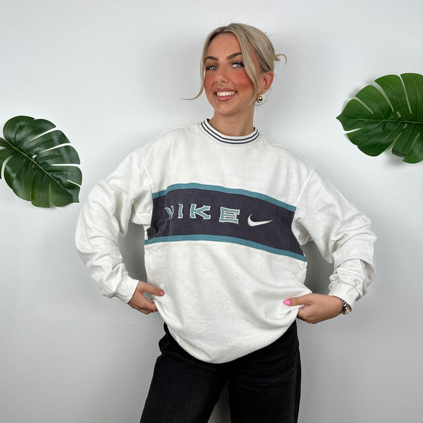 Nike White Embroidered Spell Out Sweatshirt (L)