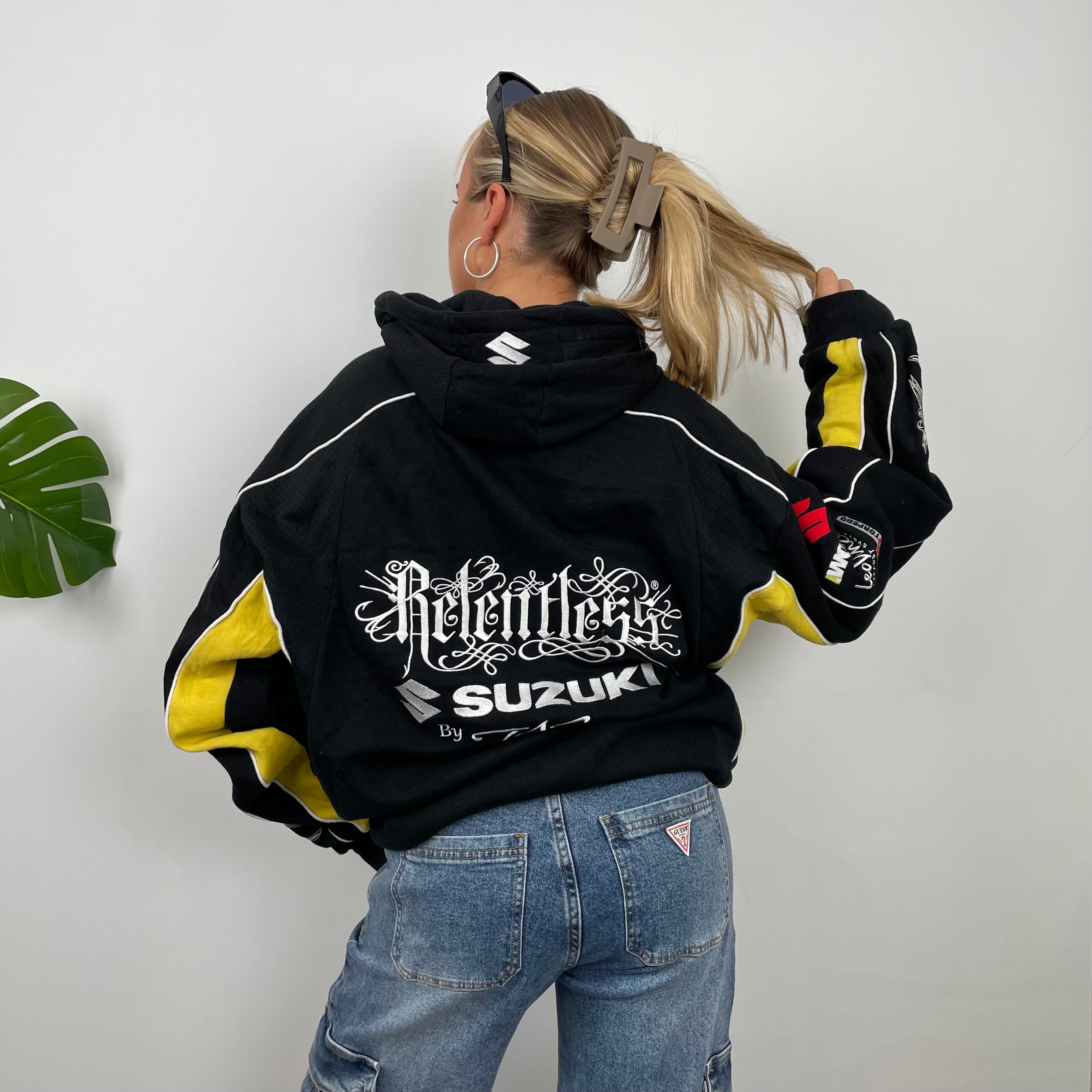 Suzuki Racing Black Embroidered Teddy Bear Fleece Zip Up Jacket (XL)