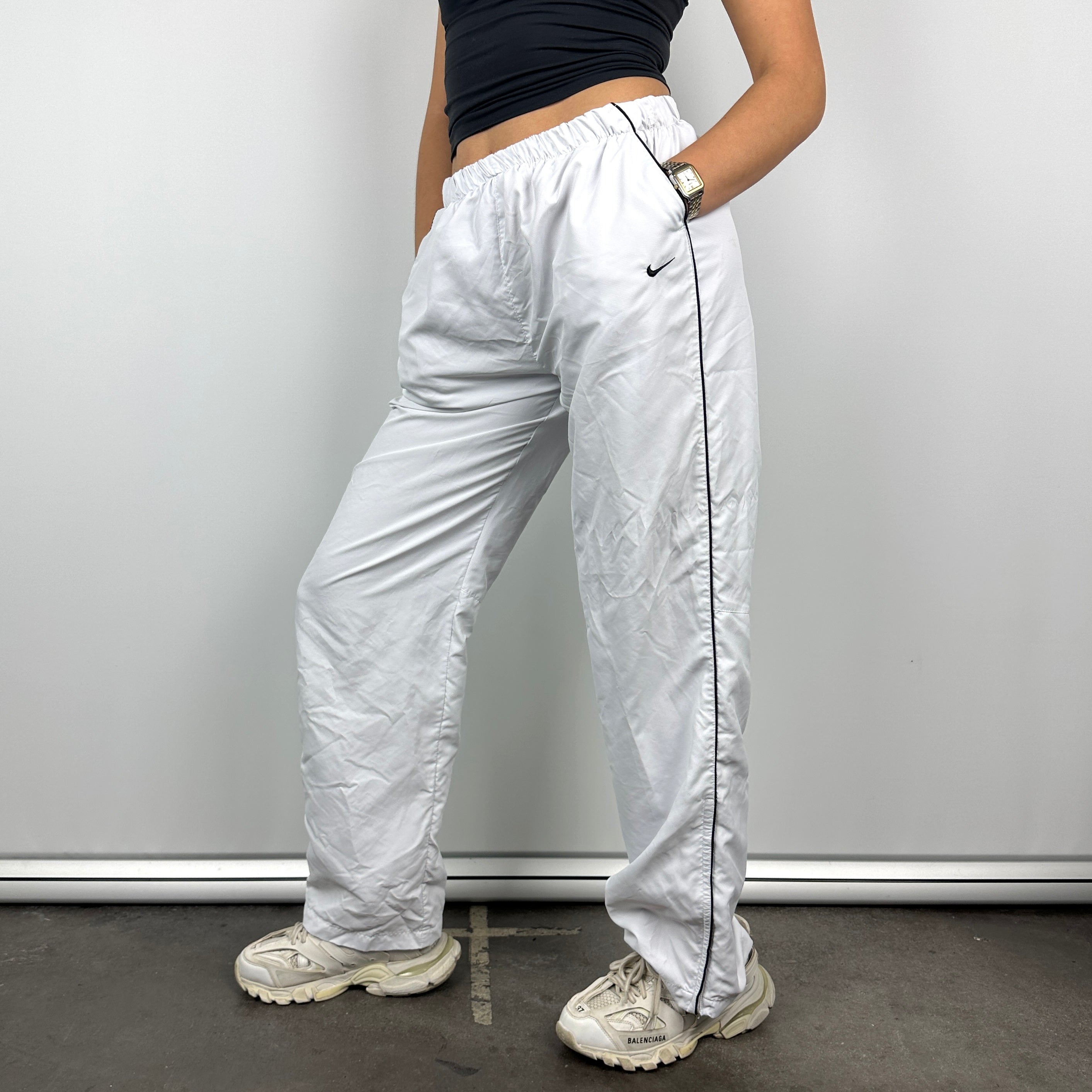 Nike White Embroidered Swoosh Track Pants (L)