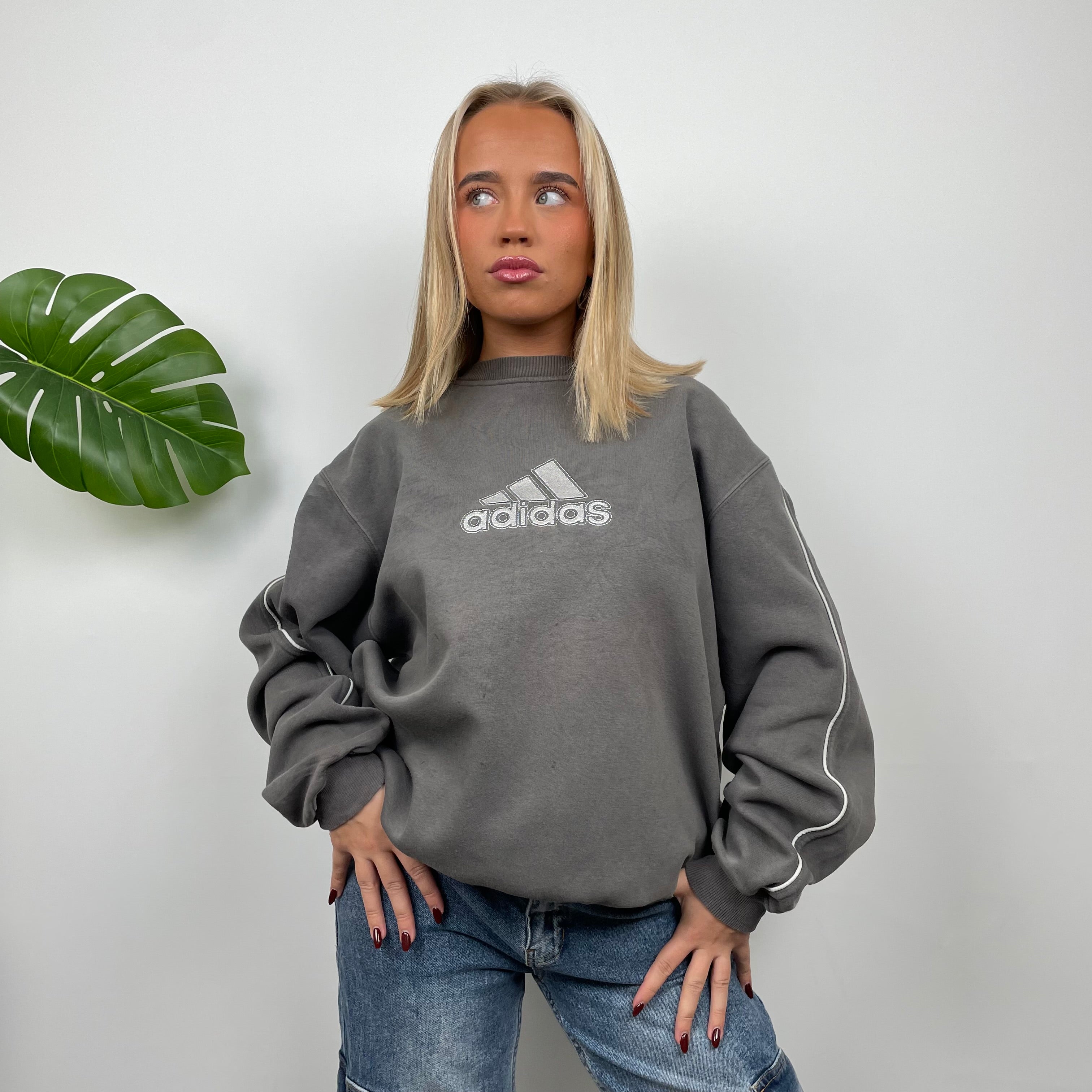 Adidas Grey Embroidered Spell Out Sweatshirt