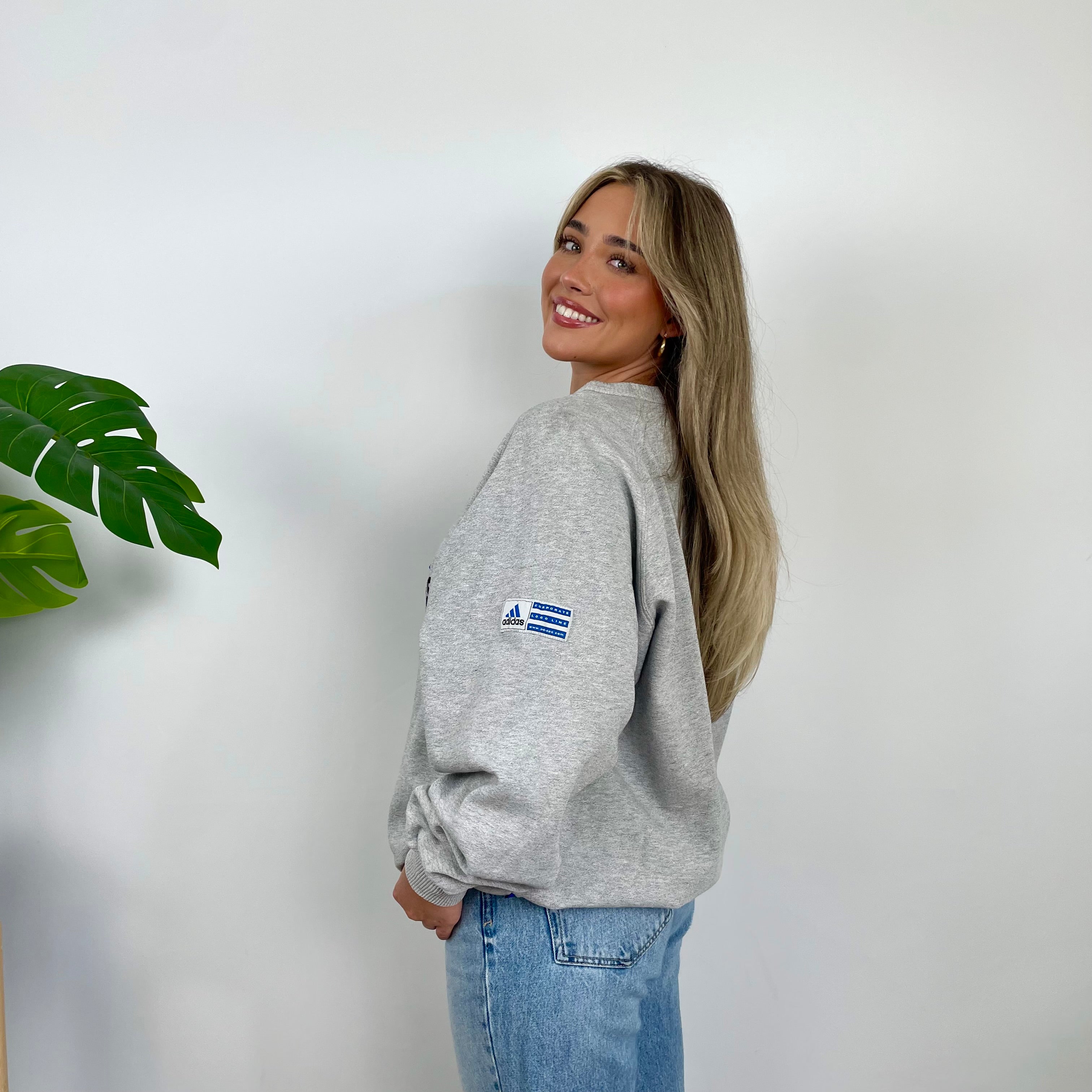 Adidas Grey Embroidered Spell Out Sweatshirt (L)