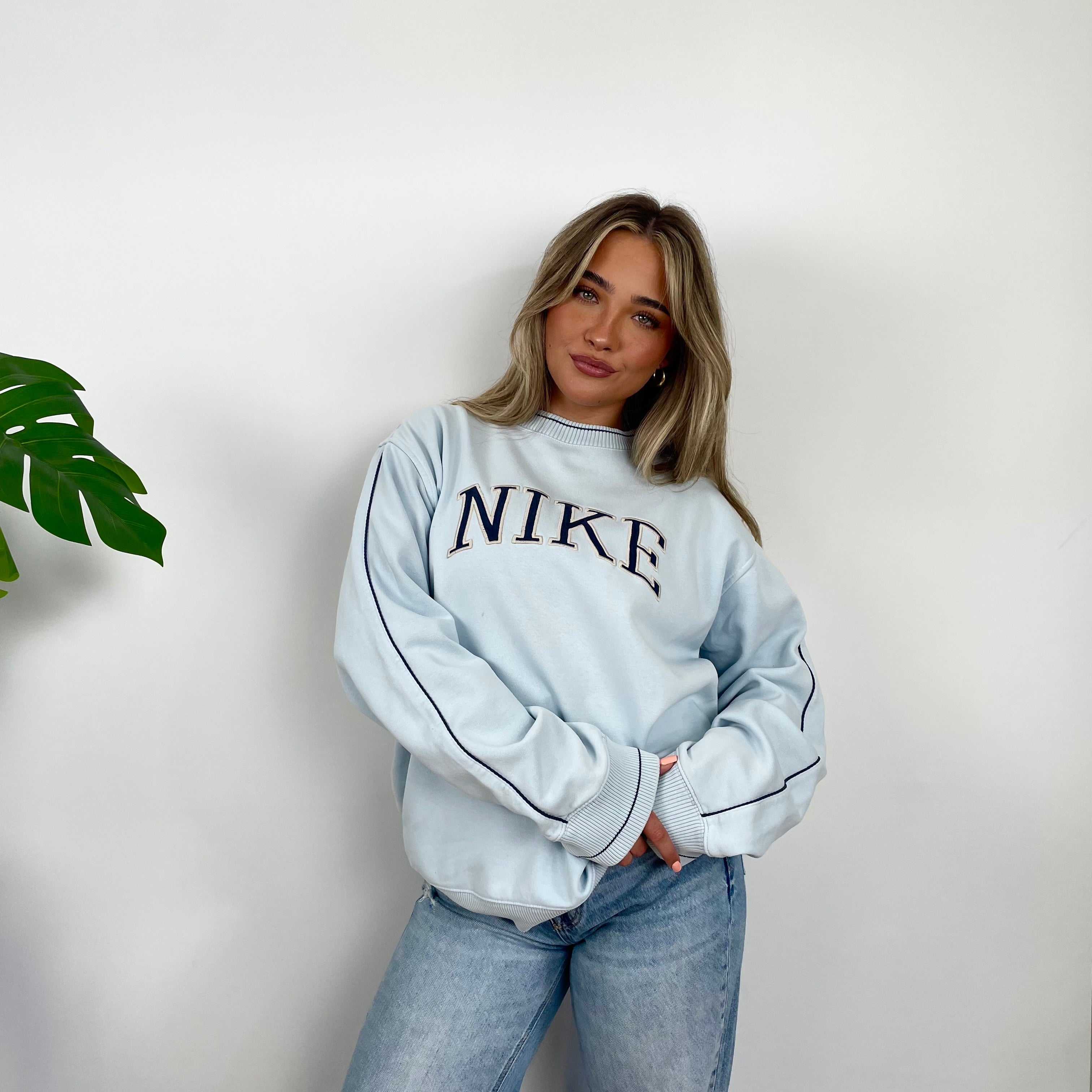 Nike Baby Blue Embroidered Spell Out Sweatshirt (L)
