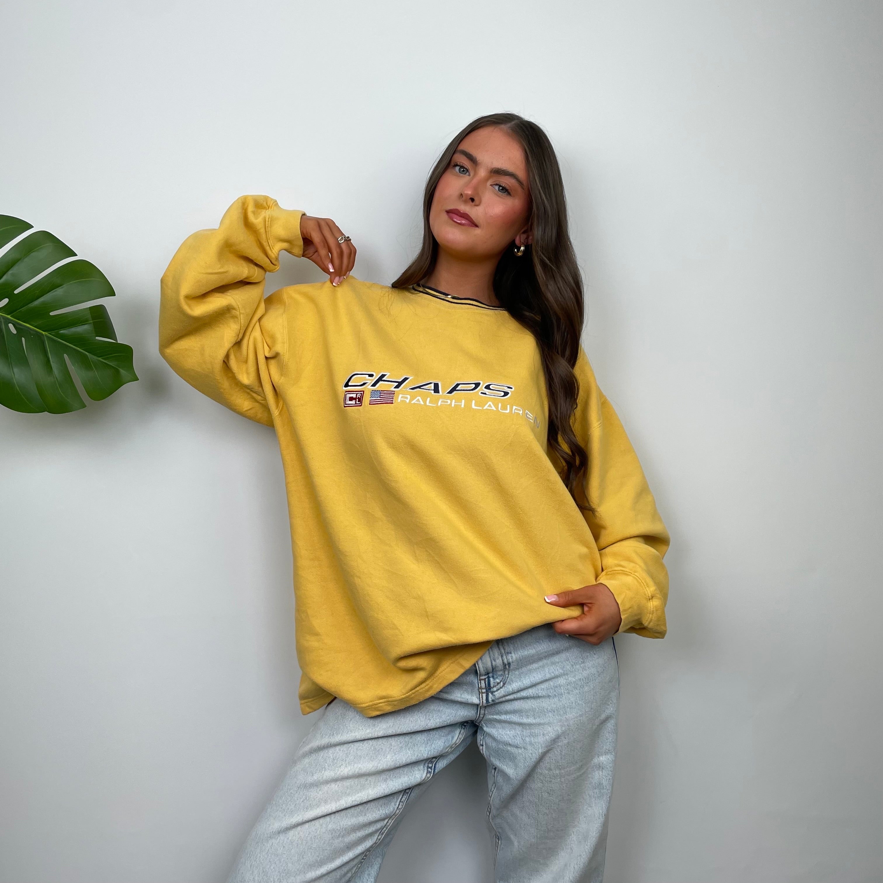 Chaps Ralph Lauren RARE Yellow Embroidered Spell Out Sweatshirt (L)