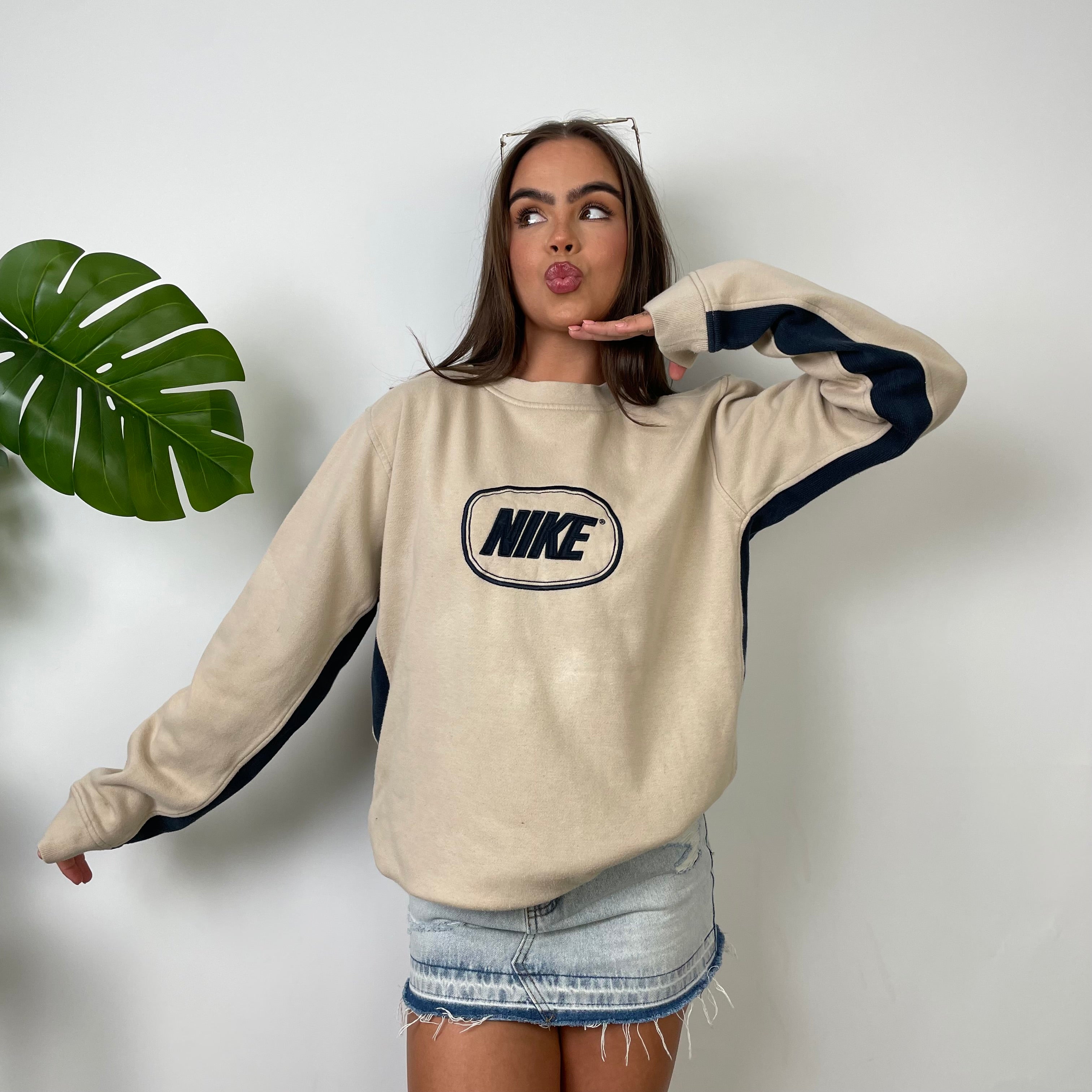 Nike Cream Embroidered Spell Out Sweatshirt (S)