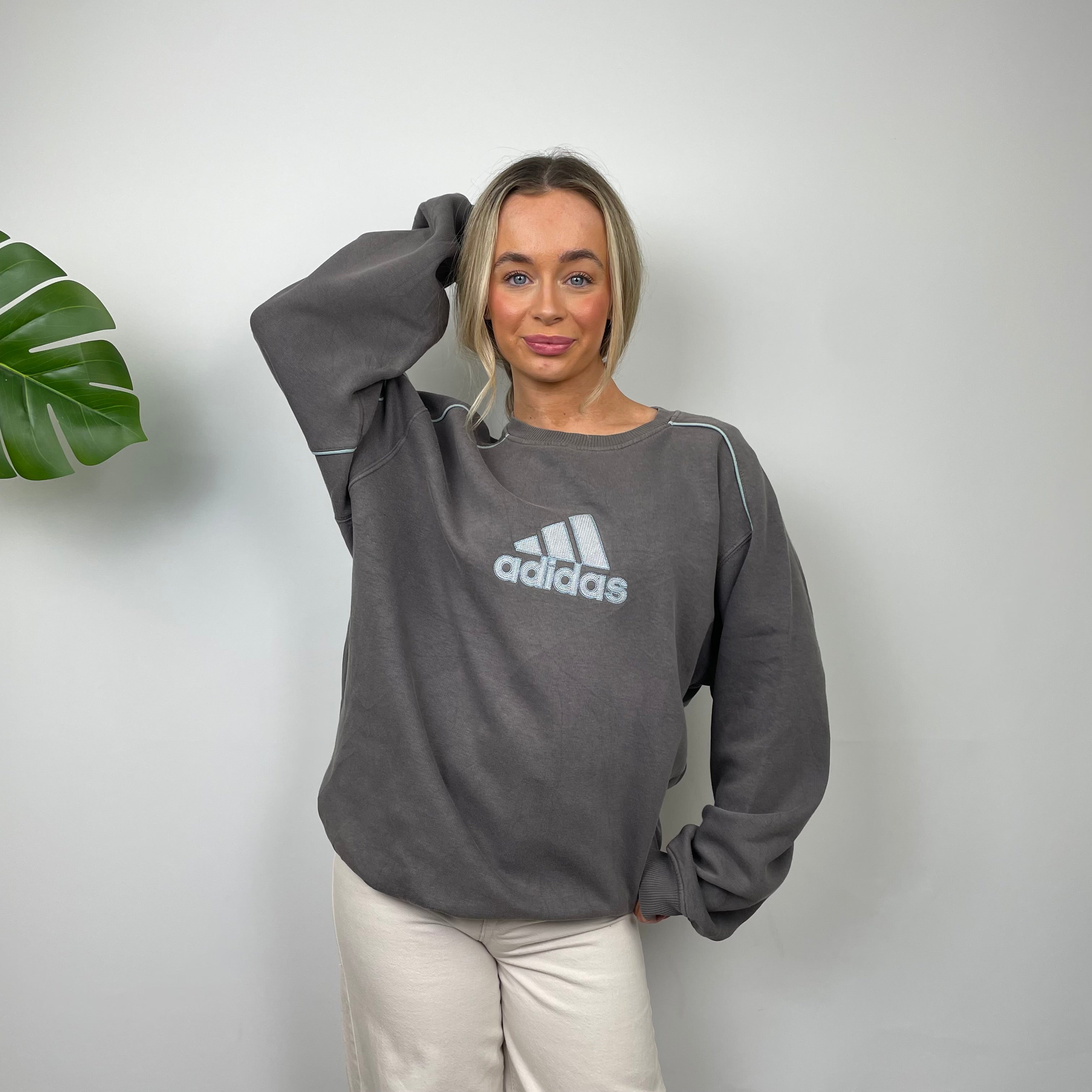 Adidas Grey Embroidered Spell Out Sweatshirt (L)