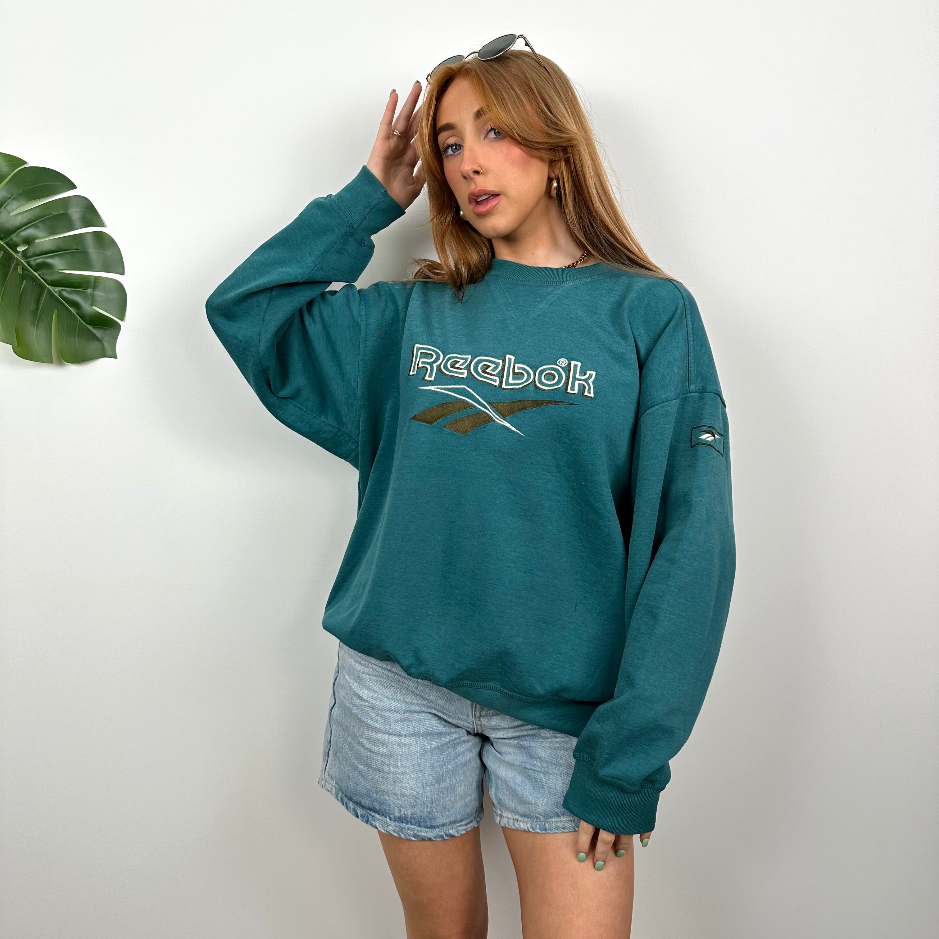 Reebok Turquoise Embroidered Spell Out Sweatshirt (M)