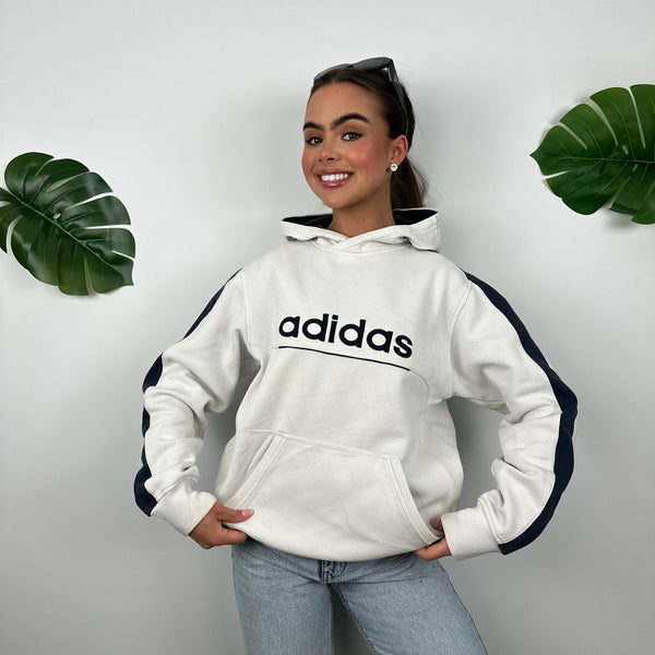 Adidas White Embroidered Spell Out Hoodie (M)