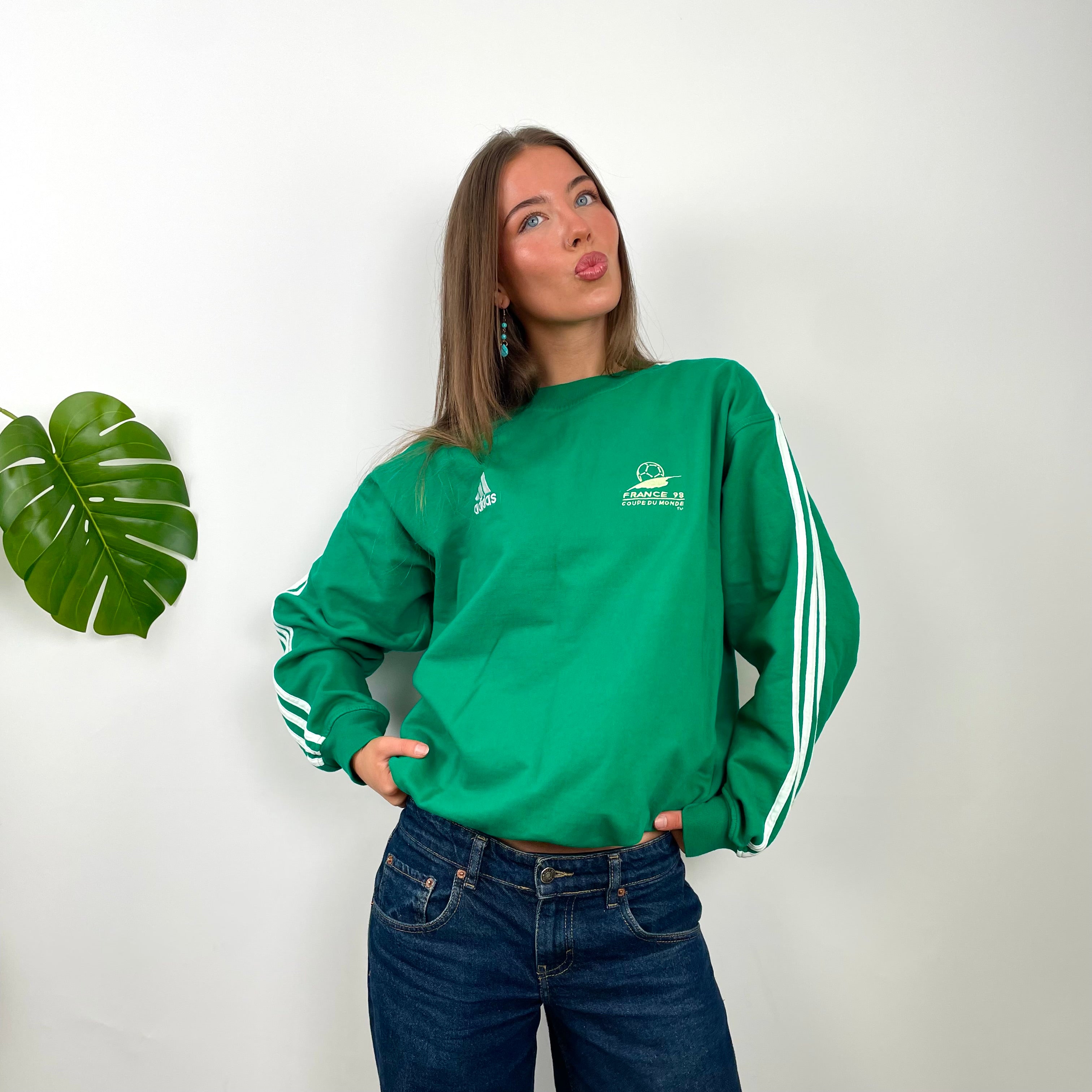 Adidas Green Embroidered Spell Out Sweatshirt (M)
