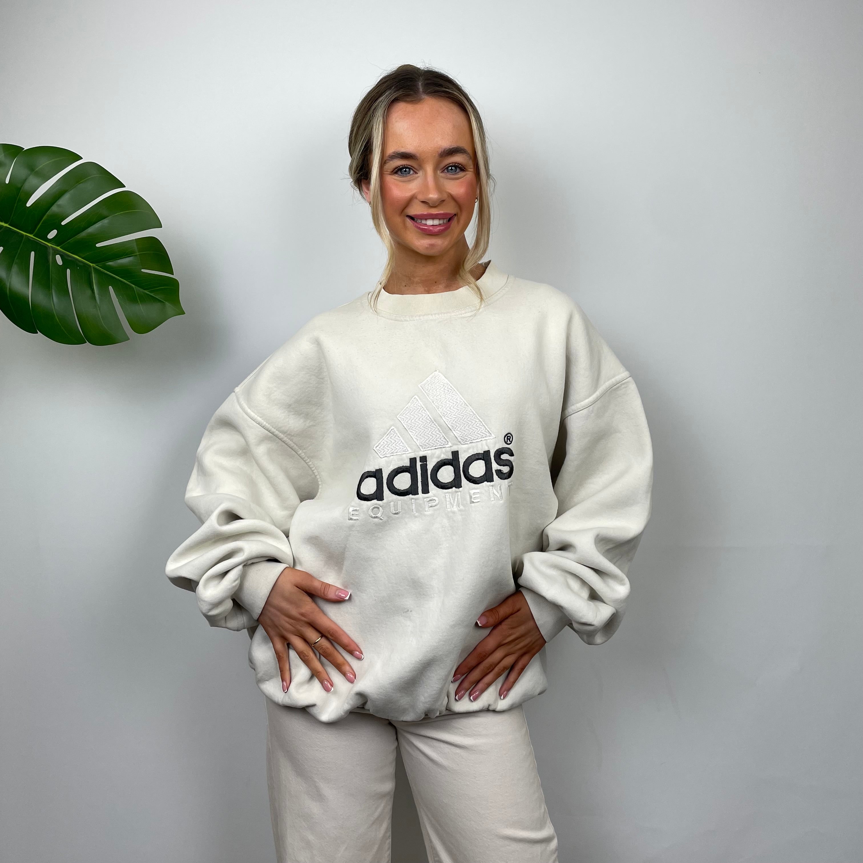 Adidas Equipment RARE Cream Embroidered Spell Out Sweatshirt (M)