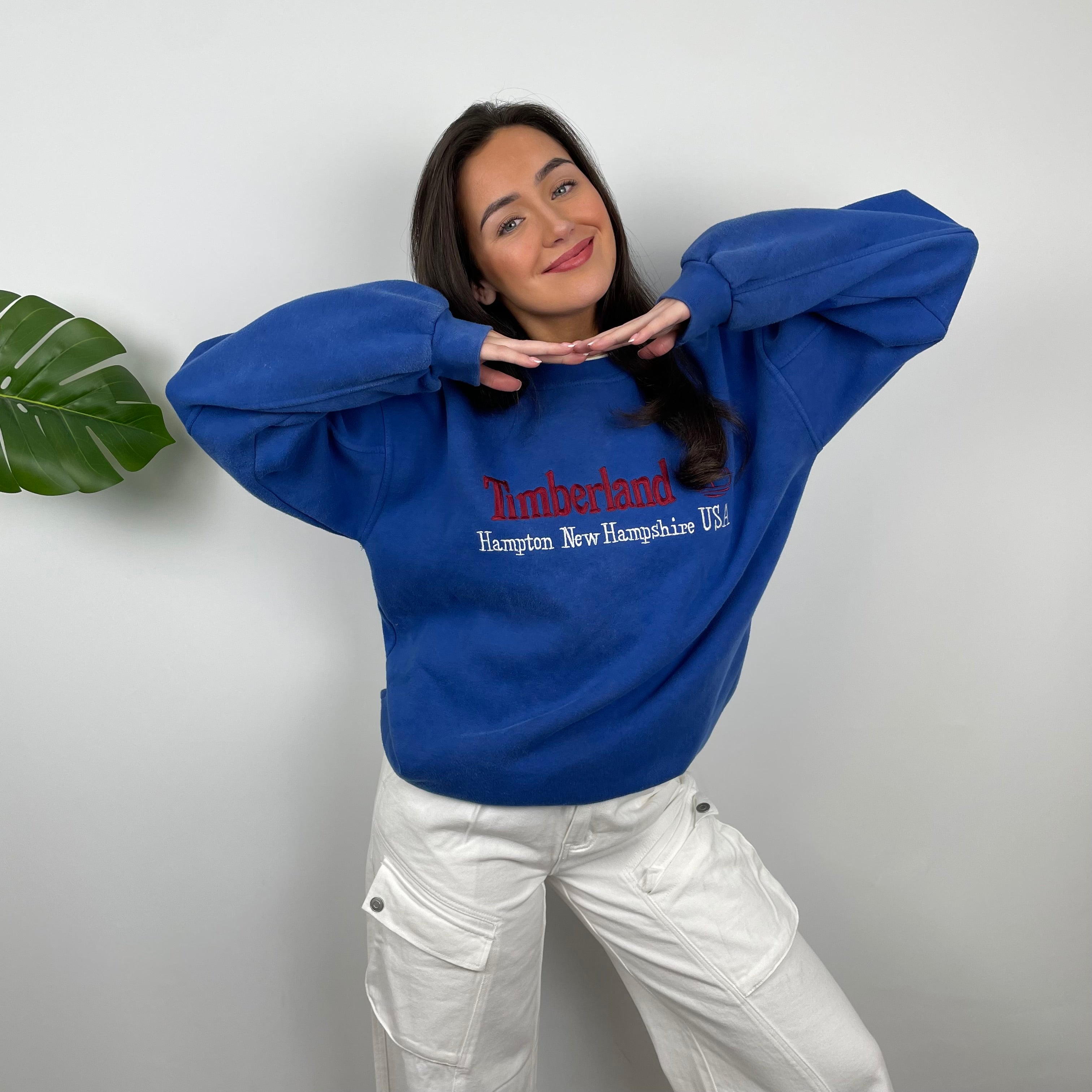 Timberland RARE Blue Embroidered Spell Out Sweatshirt (L)
