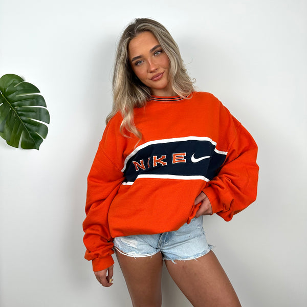 Nike Orange Embroidered Spell out Sweatshirt (XL)