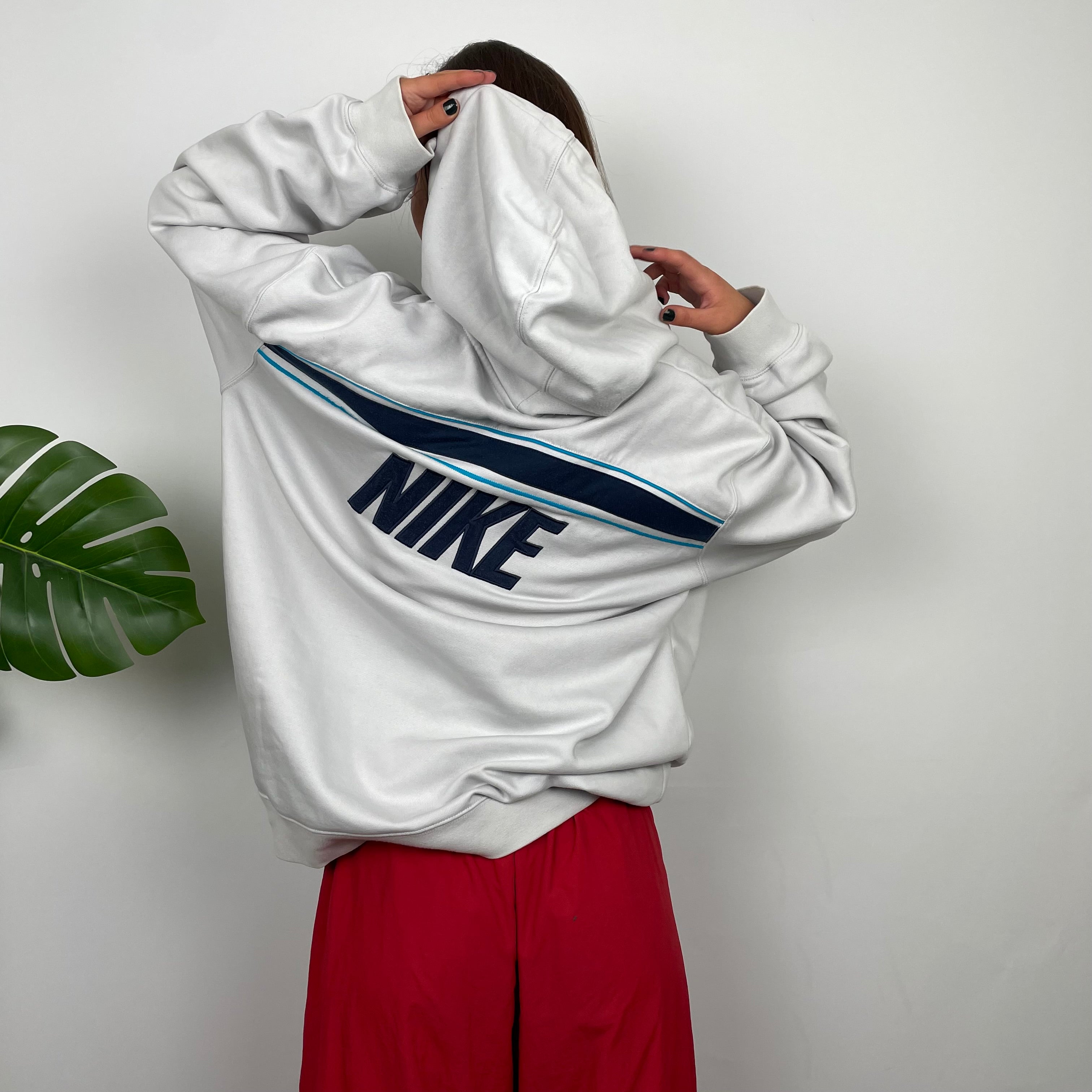 Nike White Embroidered Swoosh Hoodie (XL)