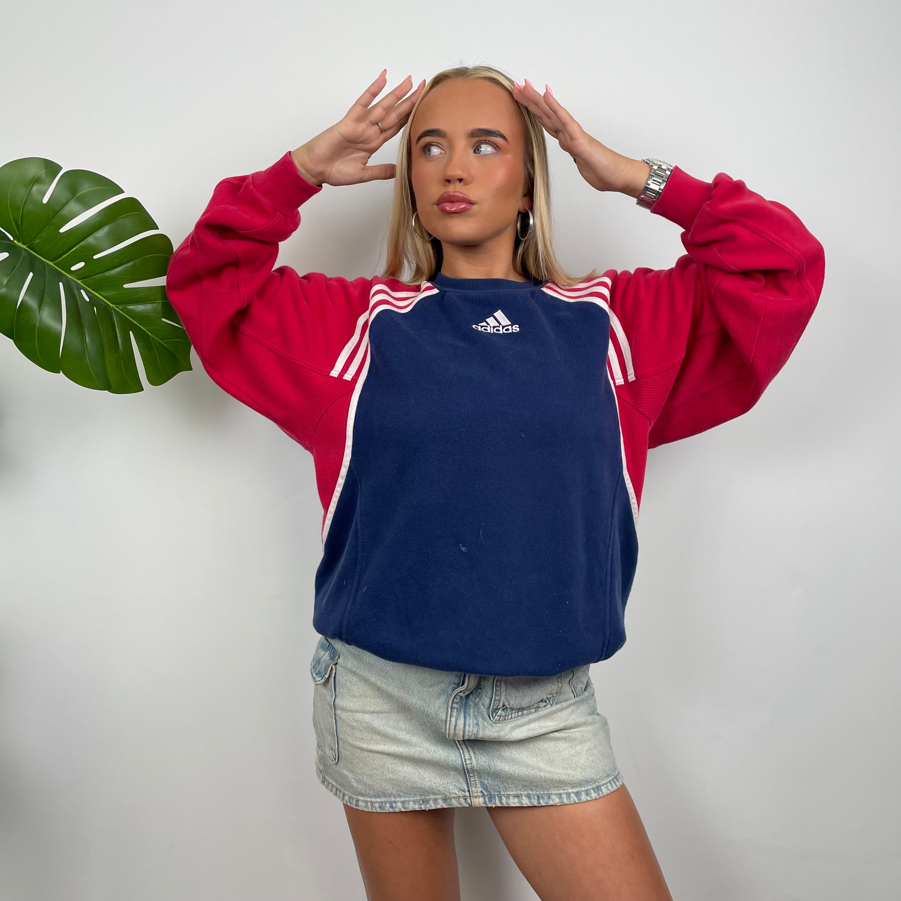 Adidas Red & Navy Embroidered Spell Out Sweatshirt (M)