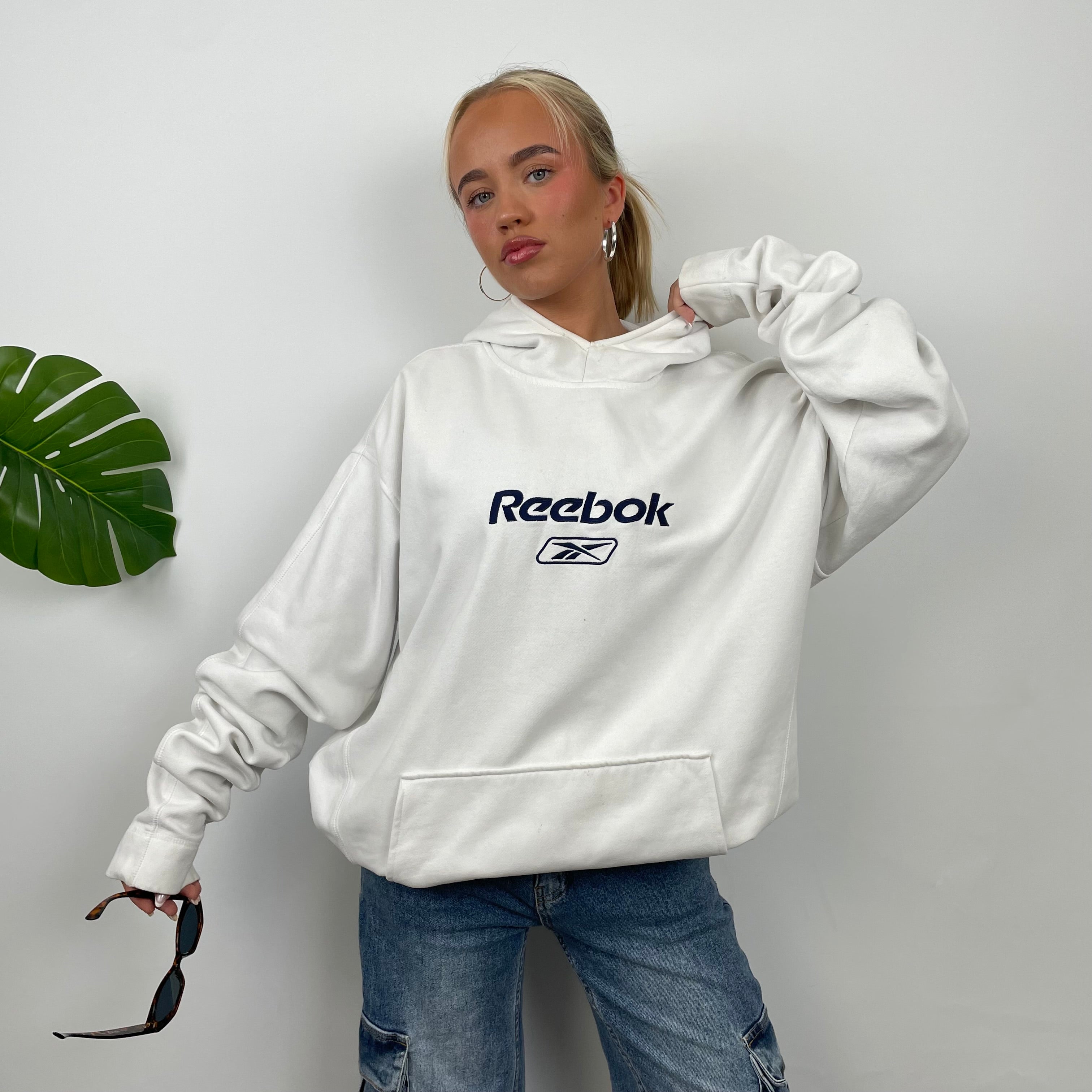 Reebok White Embroidered Spell Out Hoodie (3XL)