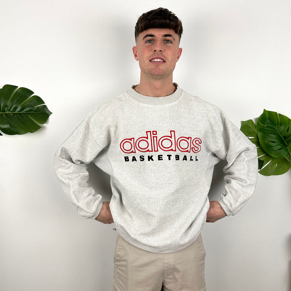 Adidas Basketball RARE Grey Embroidered Spell Out Sweatshirt (XL)