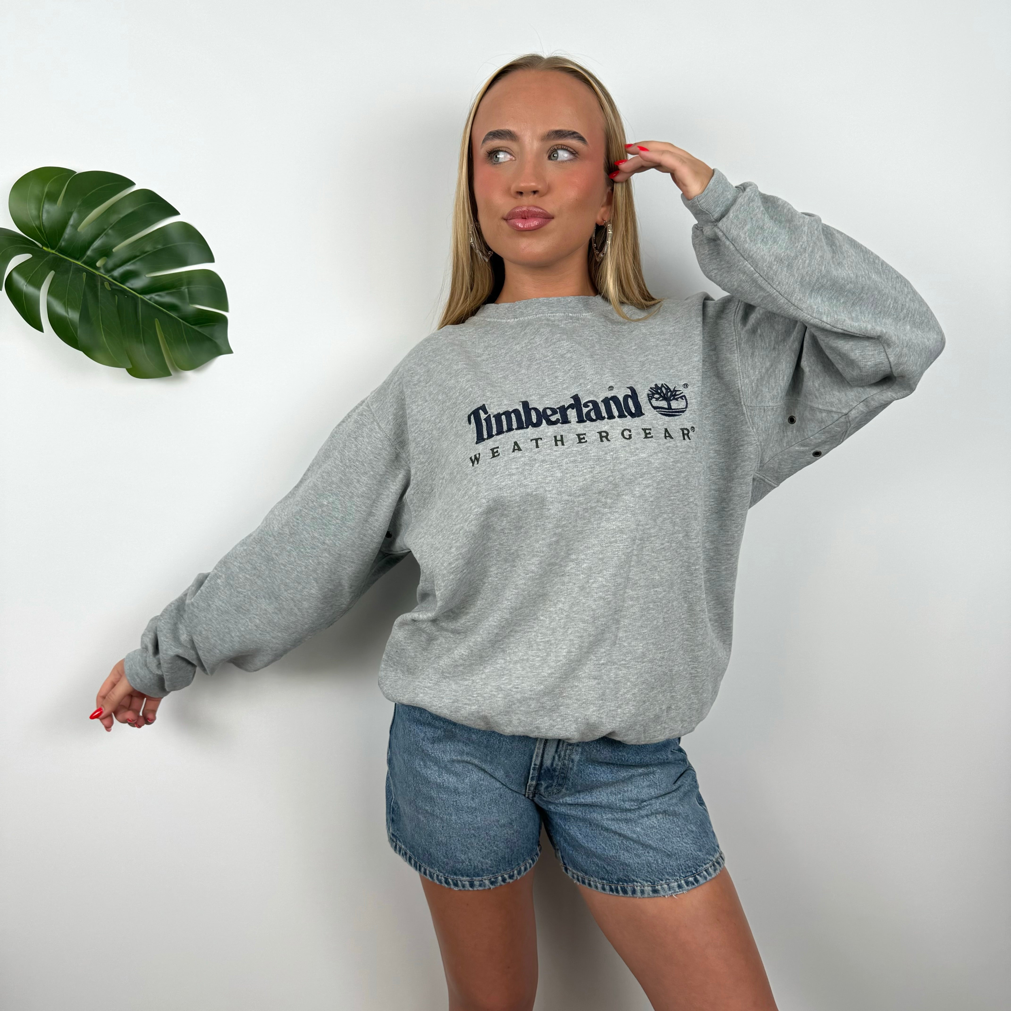 Timberland RARE Grey Embroidered Spell Out Sweatshirt (M)