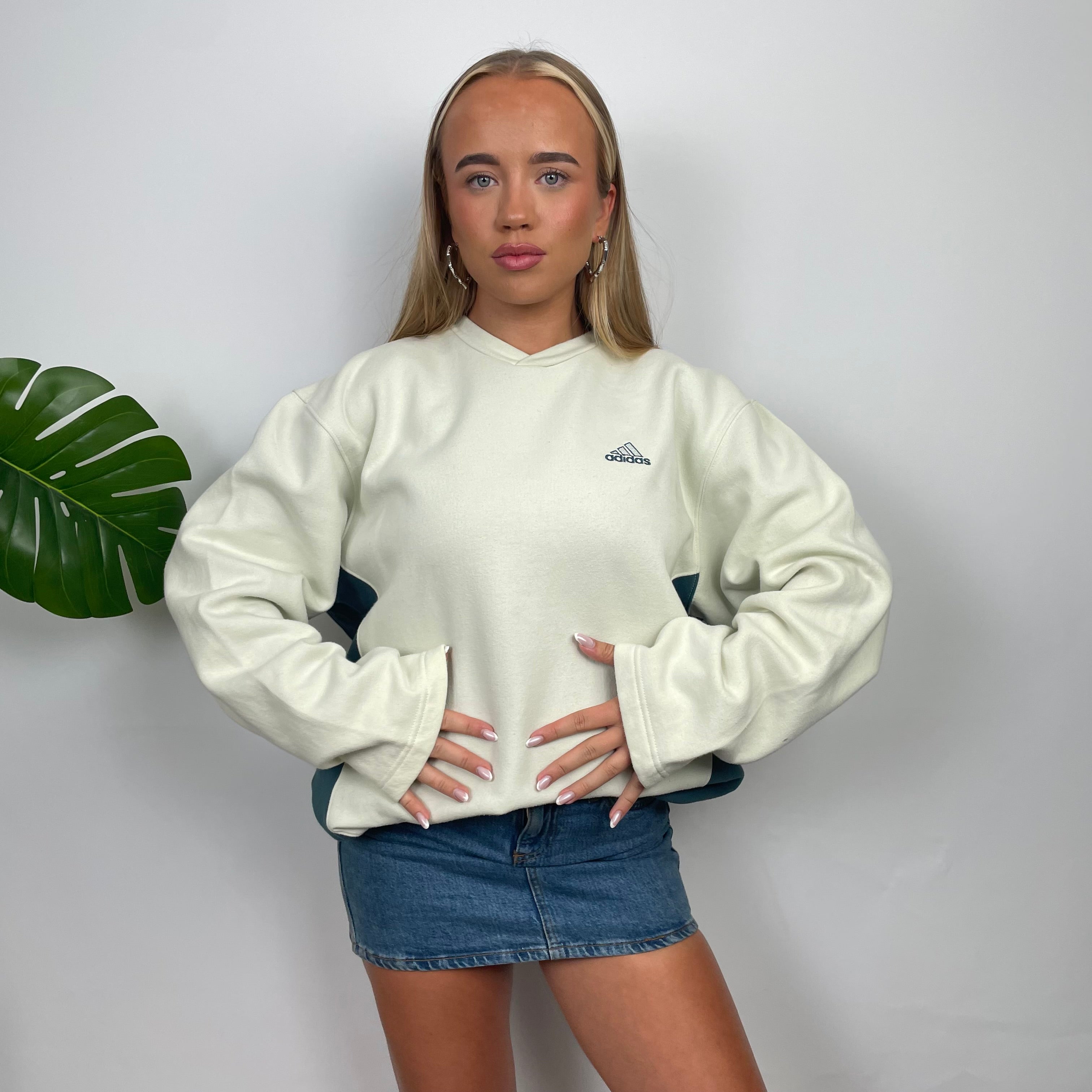 Adidas Cream Embroidered Spell Out Sweatshirt (L)