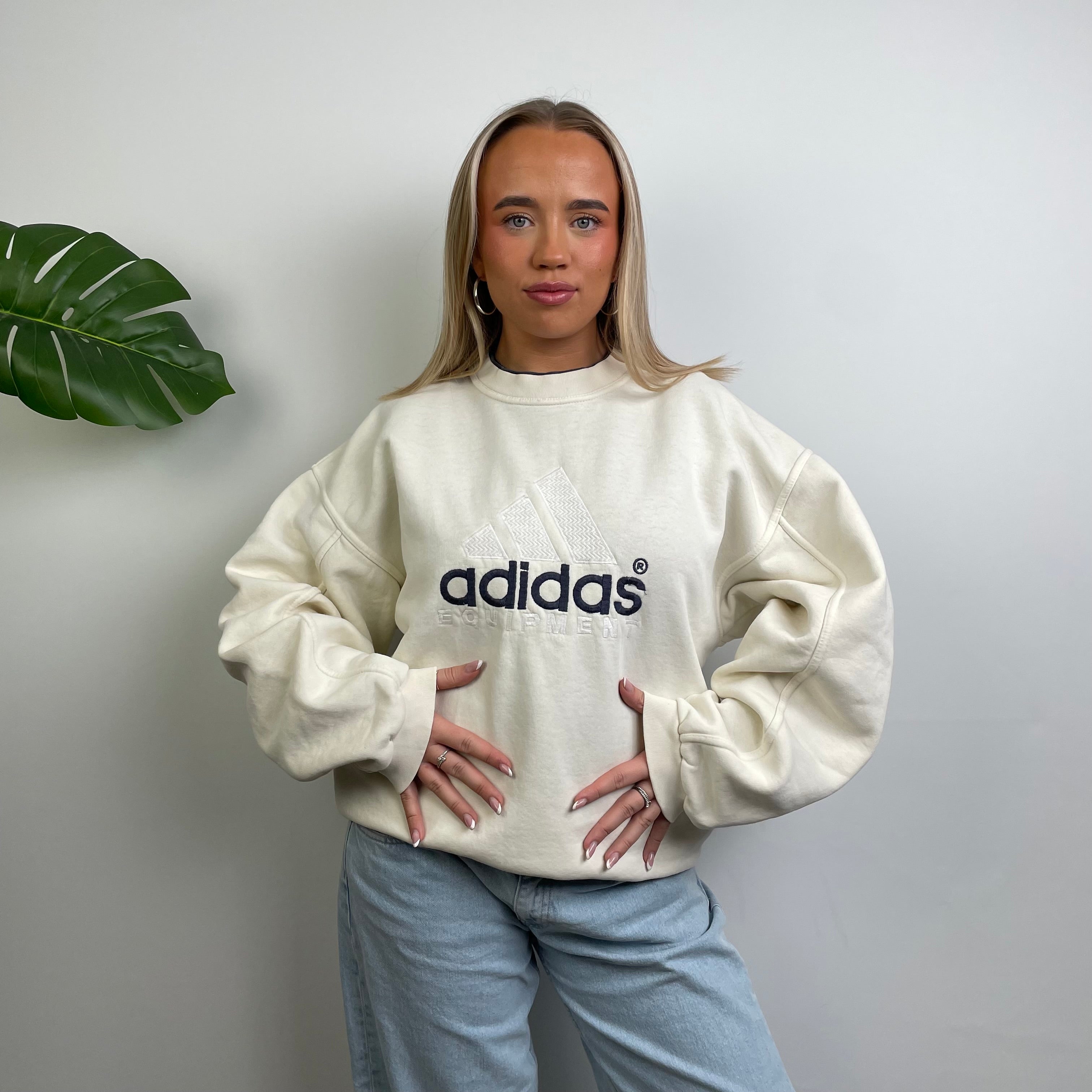 Adidas Equipment RARE White Embroidered Spell Out Sweatshirt (XL)