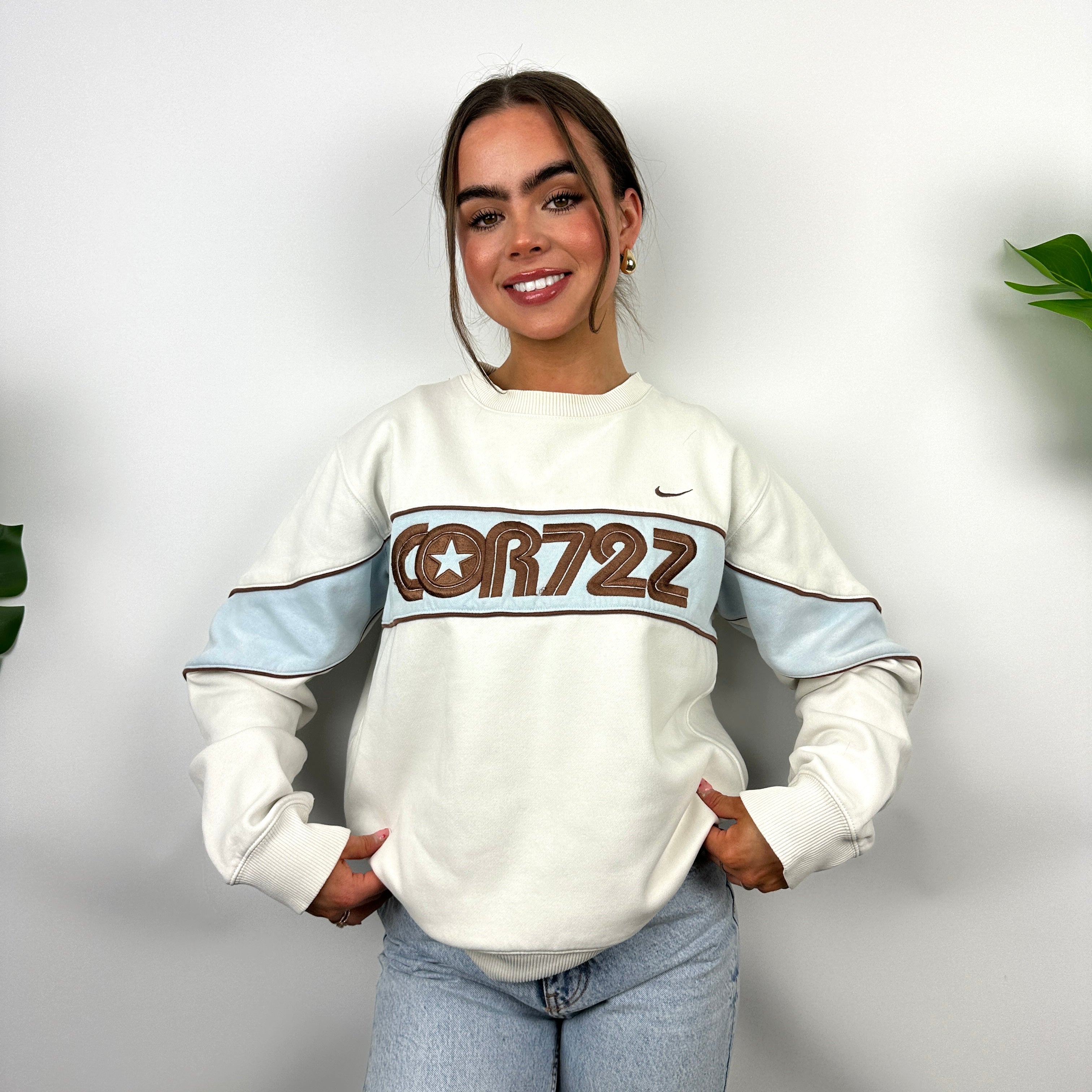 Nike Cortez White Embroidered Spell Out Sweatshirt (S)